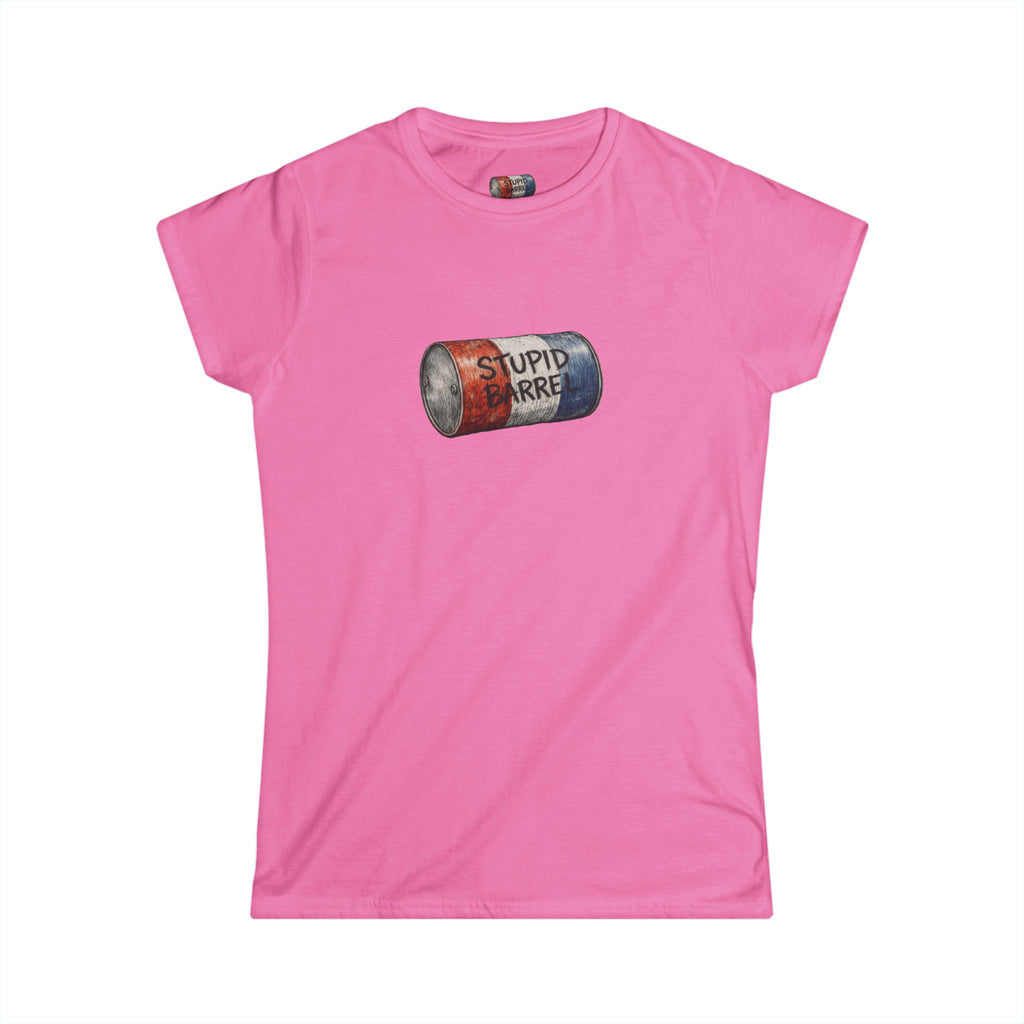 "Stupid Barrel" Women's White Soft style Tee — Classic Everyday Crewneck T-Shirt
