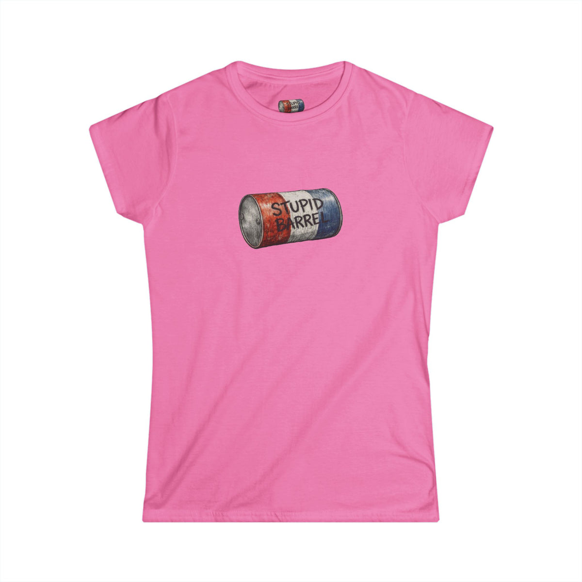 "Stupid Barrel" Women's White Soft style Tee — Classic Everyday Crewneck T-Shirt