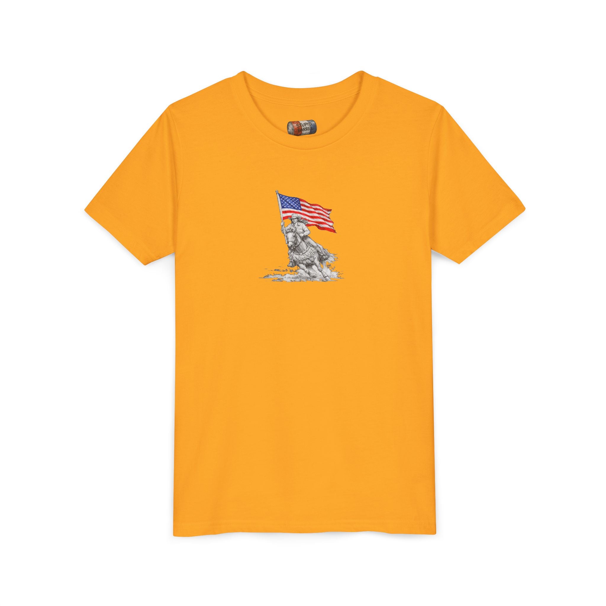 Youth Tee — Rodeo Bull Rider with Patriotic Barrel Graphic