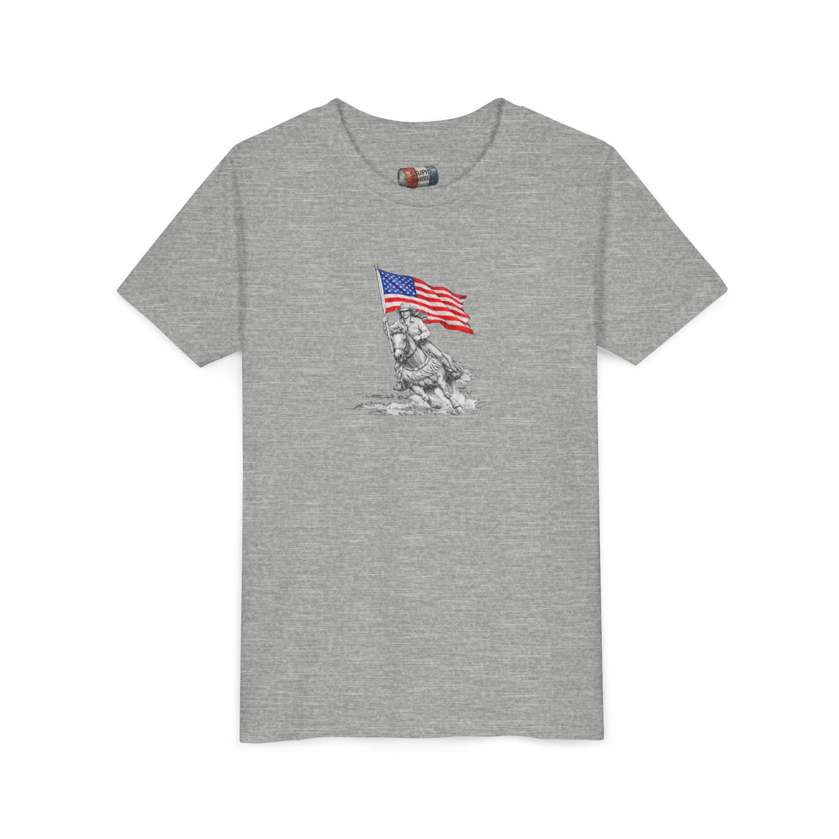 Youth Tee — Rodeo Barrel Racer with Patriotic Barrel Graphic