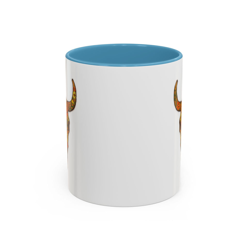 Copy of Turquoise Floral Bull Skull Coffee Mug — Southwestern Accent 11/15oz