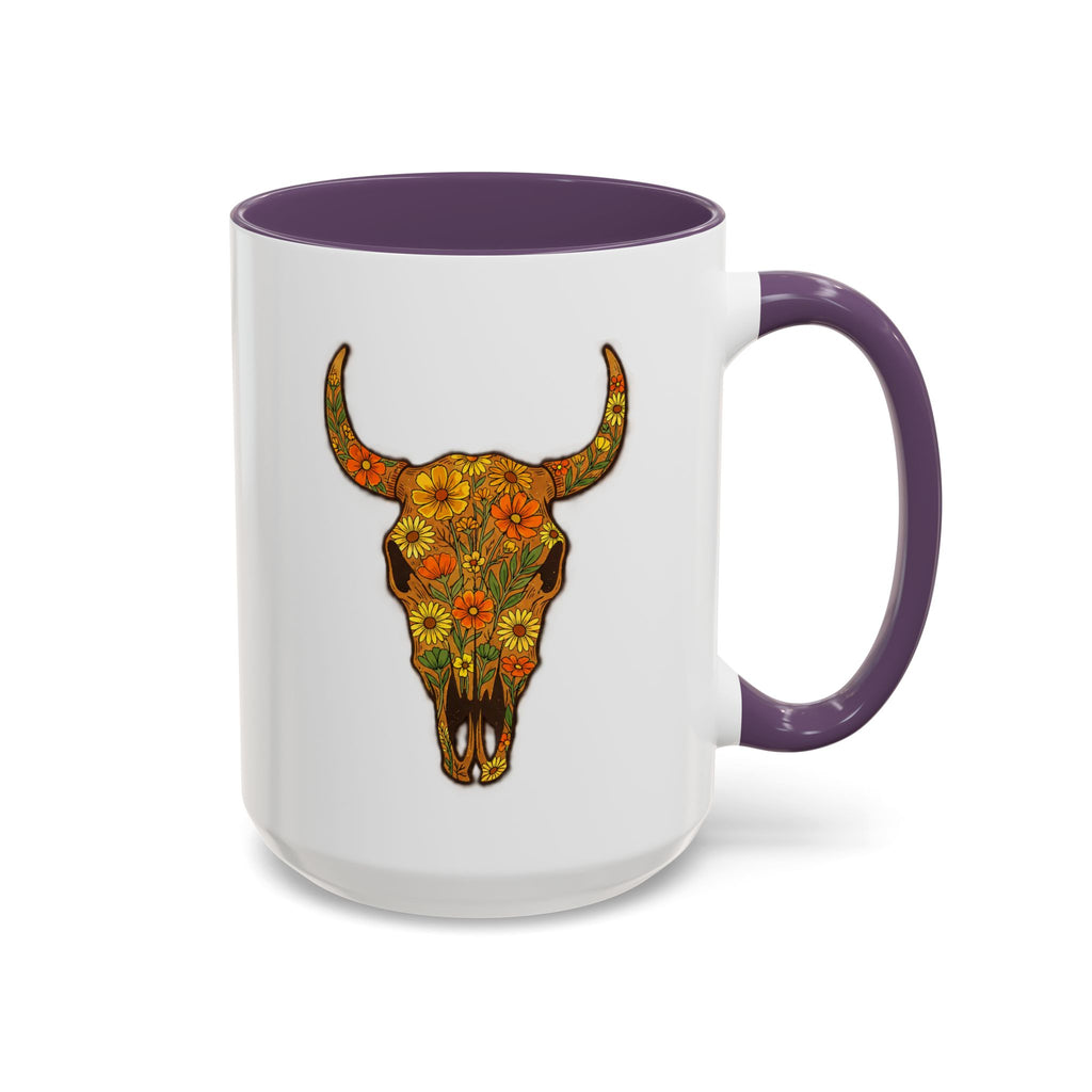 Copy of Turquoise Floral Bull Skull Coffee Mug — Southwestern Accent 11/15oz