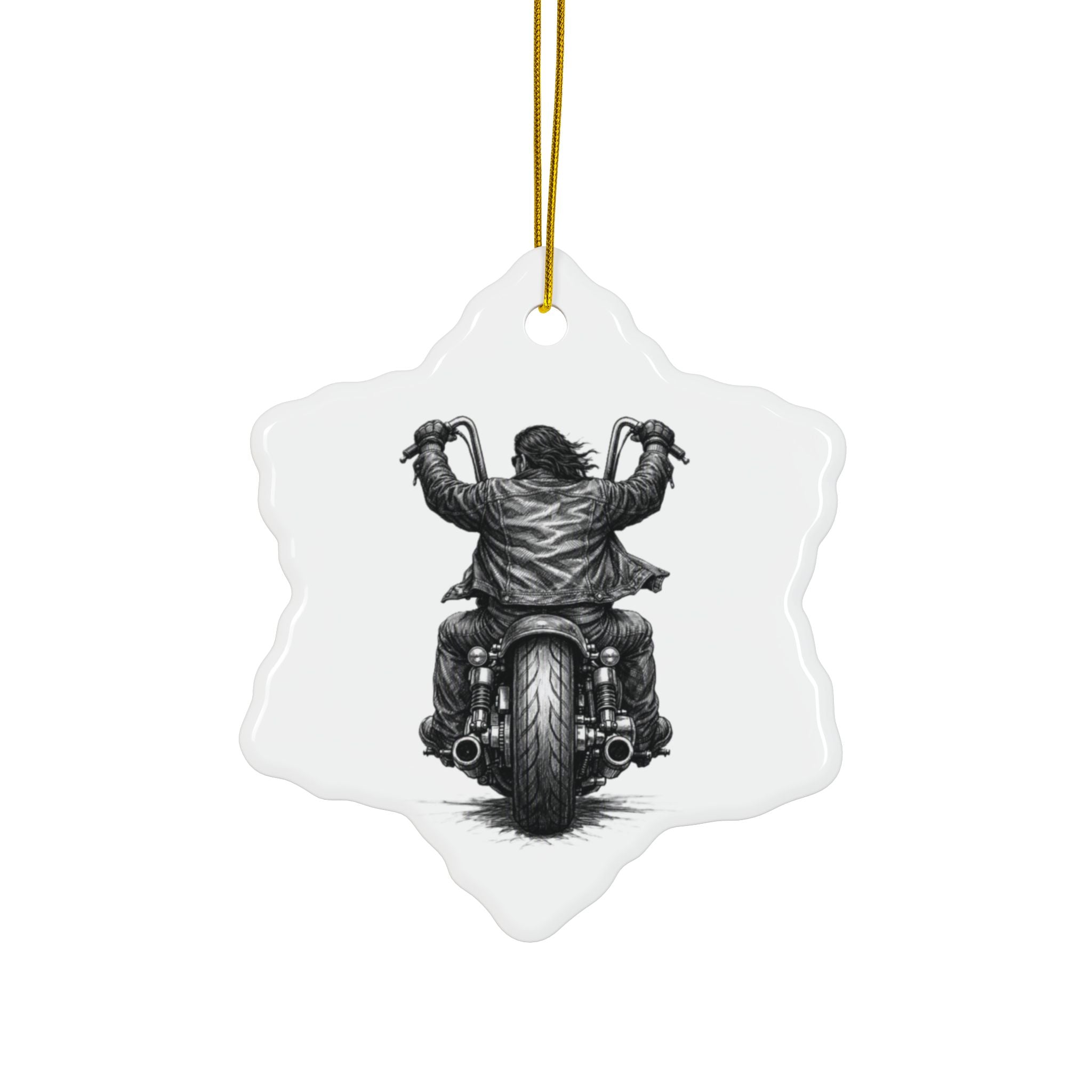 Biker Motorcycle Ceramic Ornament — Double-Sided Round Holiday Decoration