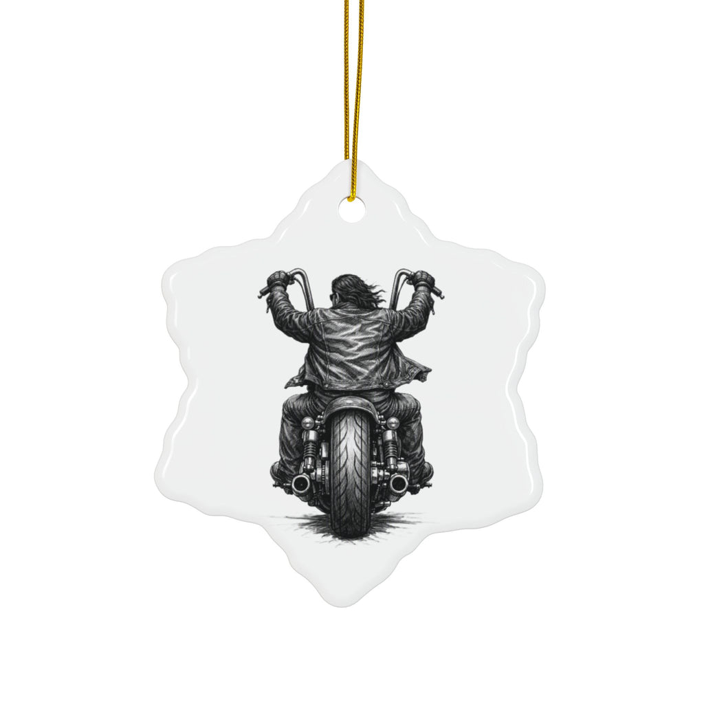 Biker Motorcycle Ceramic Ornament — Double-Sided Round Holiday Decoration