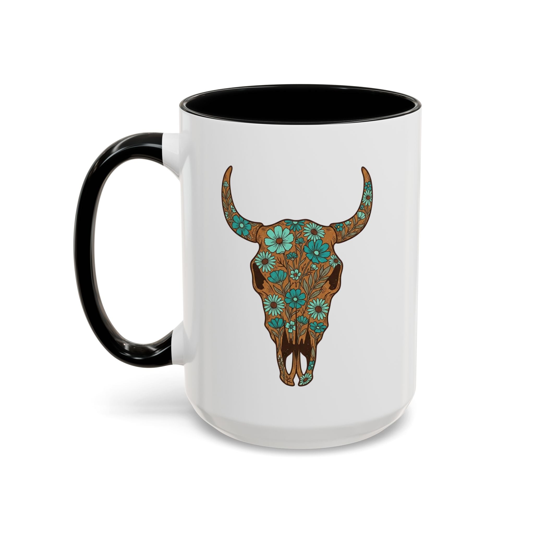 Red, White and Blue Floral Bull Skull Coffee Mug — Southwestern Accent 11/15oz