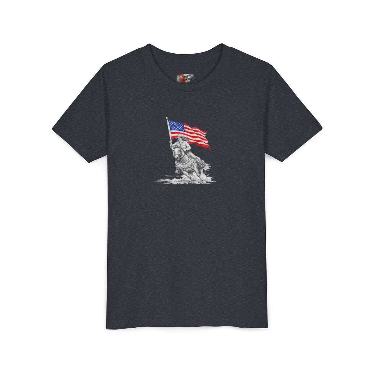 Youth Tee — Rodeo Barrel Racer with Patriotic Barrel Graphic