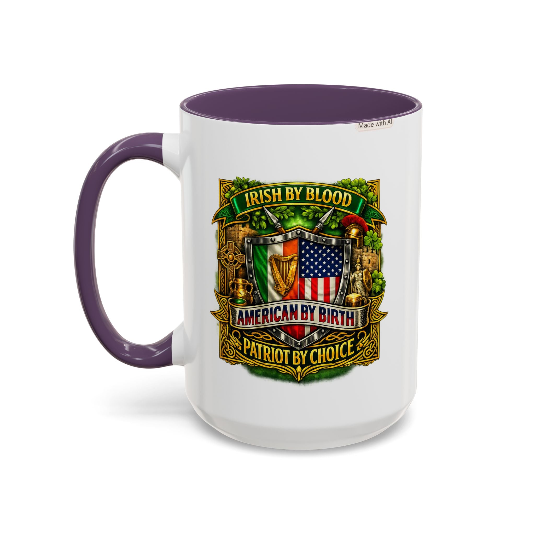Irish Pride Coffee Mug — "Irish by Blood, American by Birth, Patriot by Choice" Patriotic Ceramic Mug