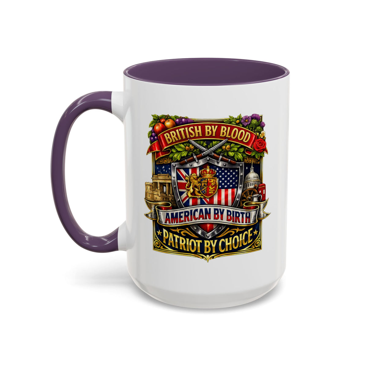 British Pride Coffee Mug — "British by Blood, American by Birth, Patriot by Choice" Patriotic Ceramic Mug