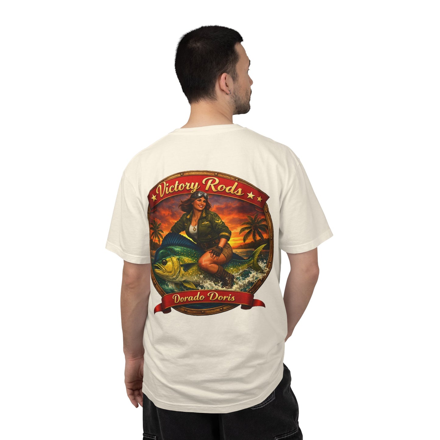 Victory Rods "Dorado Doris" Fishing T-Shirt — Retro Pinup Angler Tee