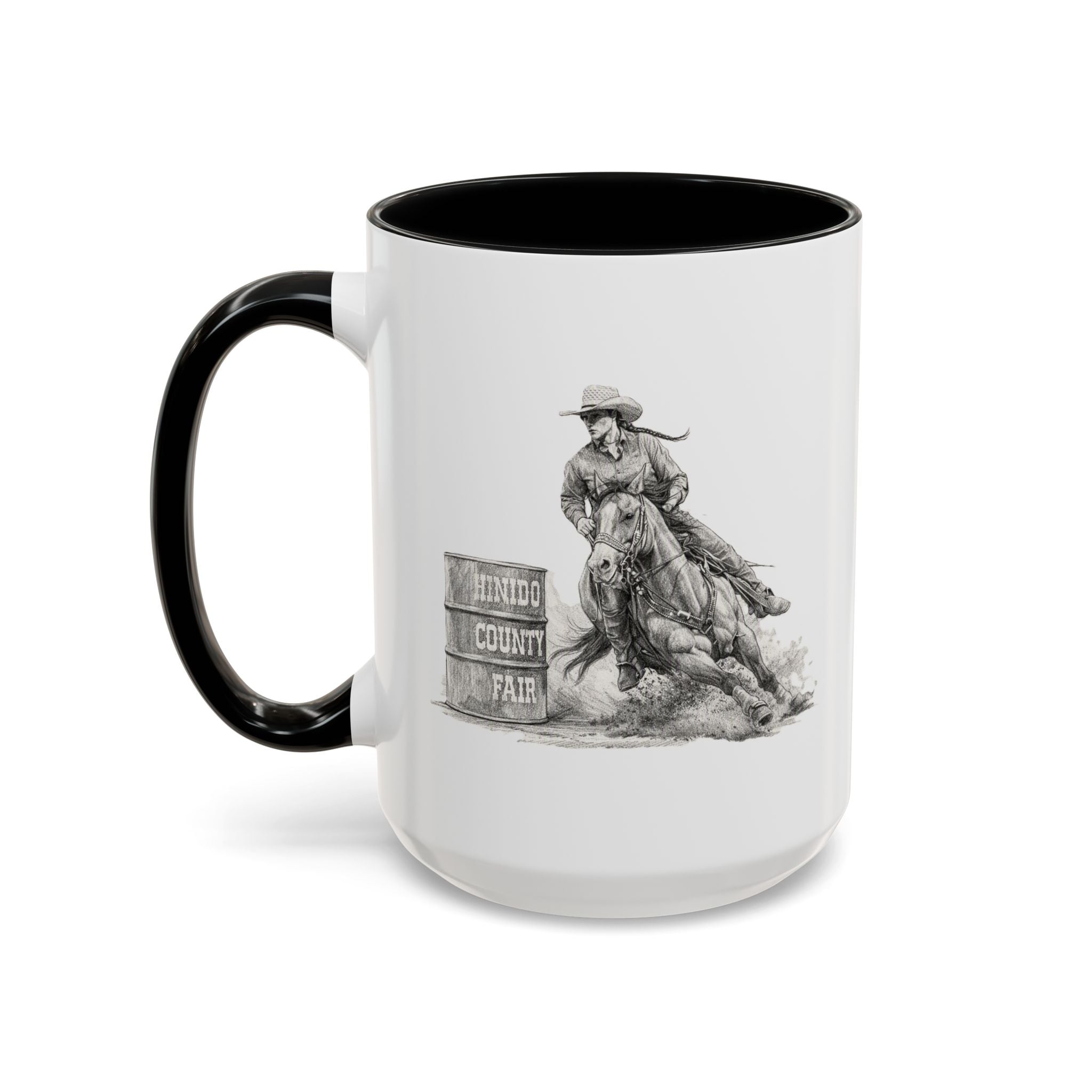 Barrel Racing Coffee Mug — "Horse and Rider Focused on the Next Barrel"