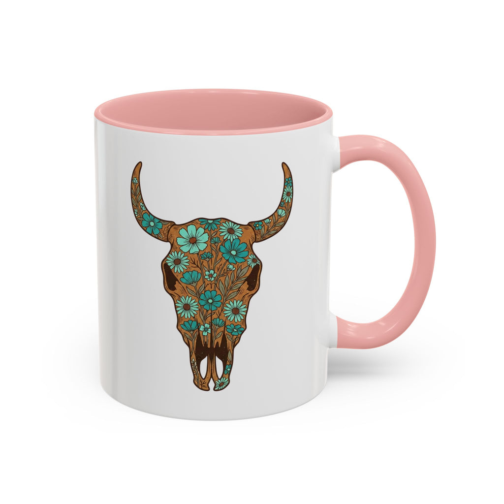 Turquoise Floral Bull Skull Coffee Mug — Southwestern Accent 11/15oz