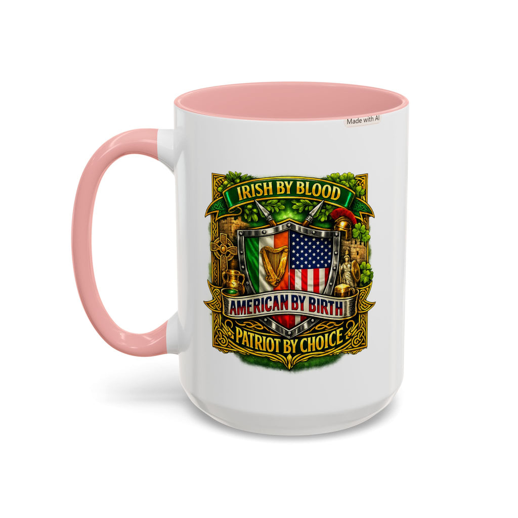 Irish Pride Coffee Mug — "Irish by Blood, American by Birth, Patriot by Choice" Patriotic Ceramic Mug
