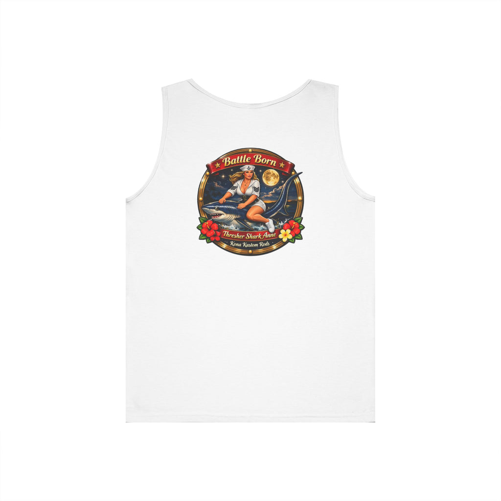 Kona Rods Vintage Pinup Beach Tank Top — 'Thresher Shark Anne' Retro WWII Nose Art