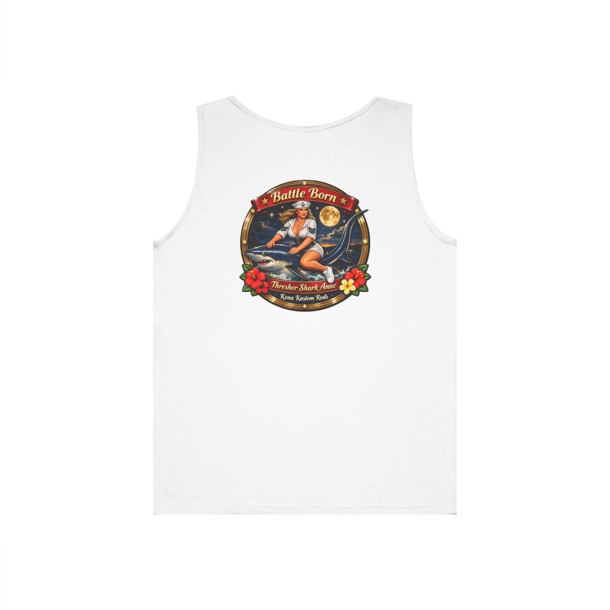 Kona Rods Vintage Pinup Beach Tank Top — 'Thresher Shark Anne' Retro WWII Nose Art