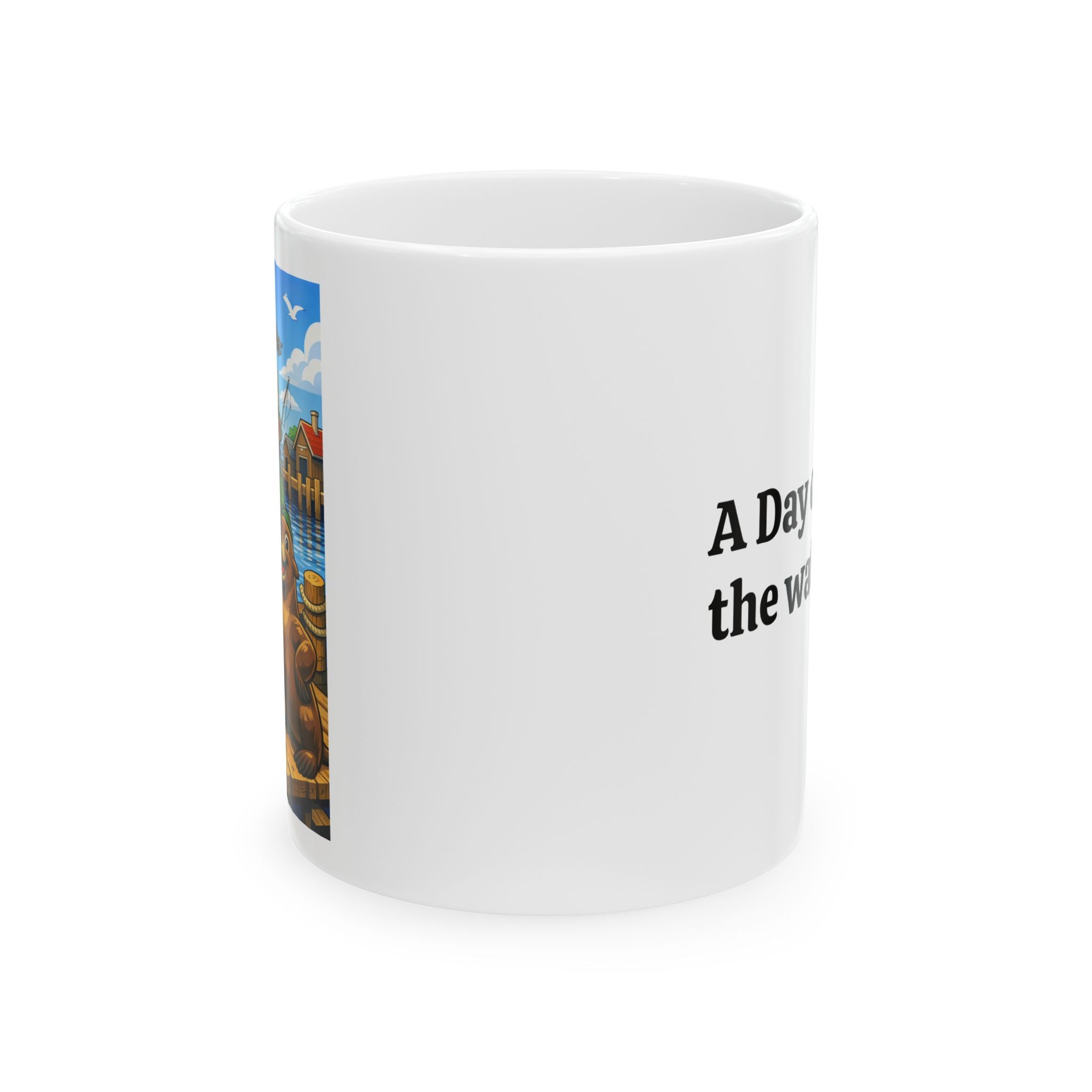Seaside Harbor Ceramic Mug – "A Day in the Life of the Waterfront" with Cute Seagull Art (11oz/15oz)