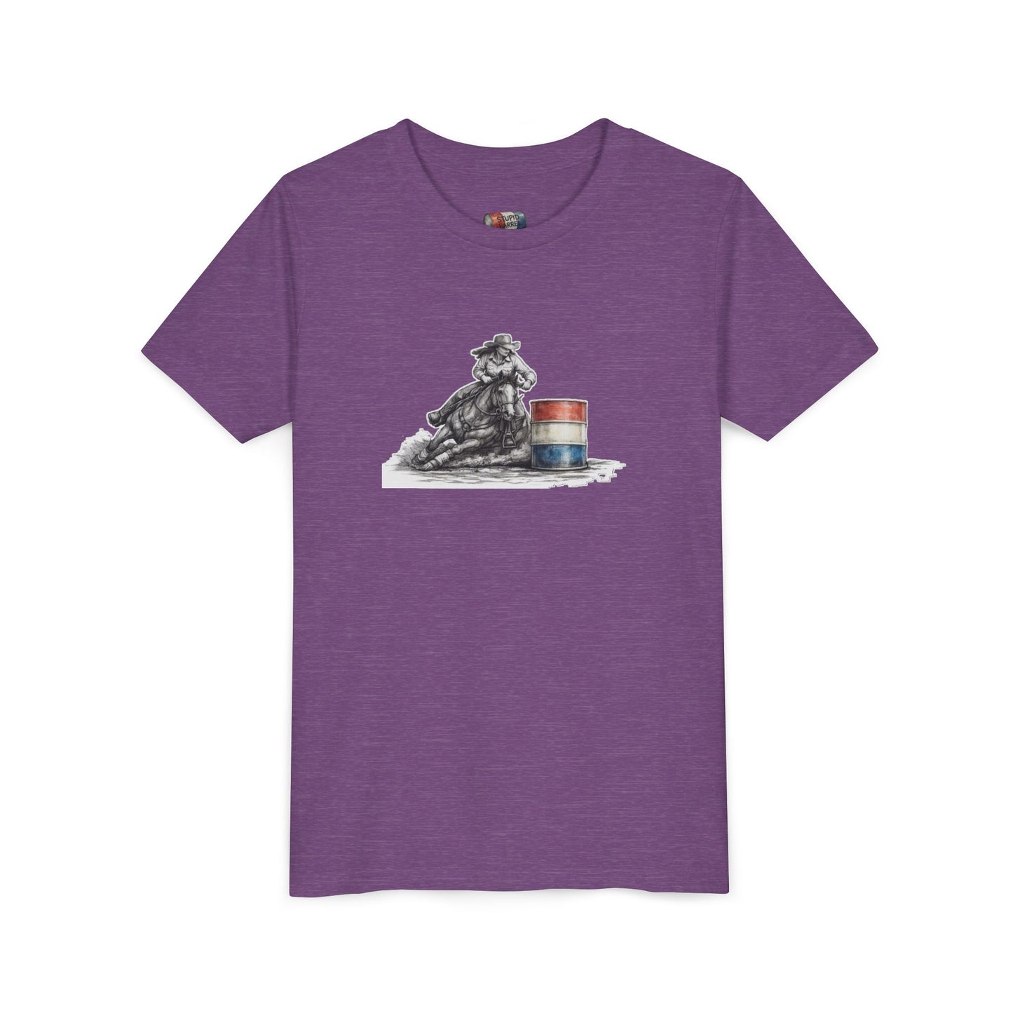 Youth Tee — Rodeo Cowgirl with Patriotic Barrel Graphic