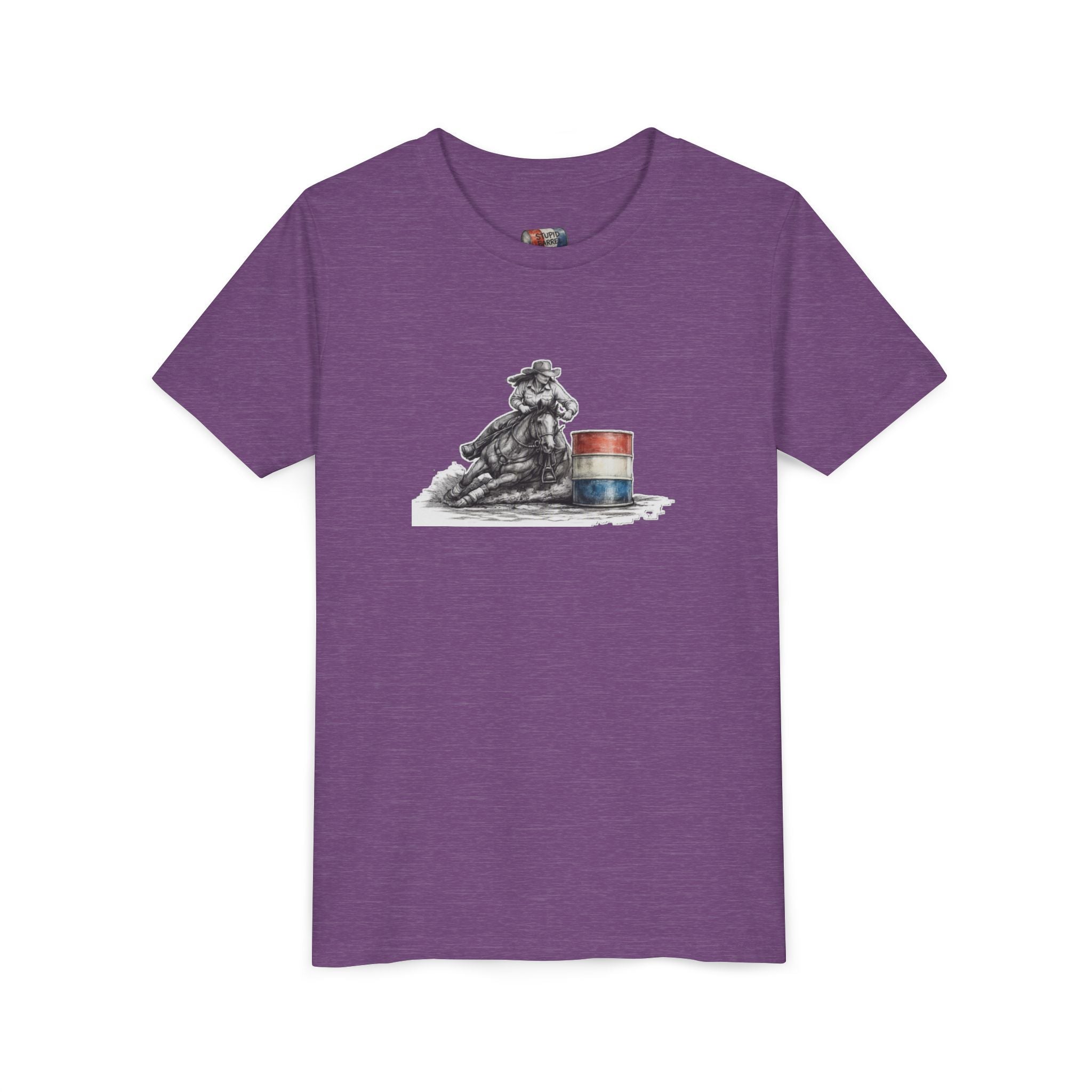 Youth Tee — Rodeo Cowgirl with Patriotic Barrel Graphic