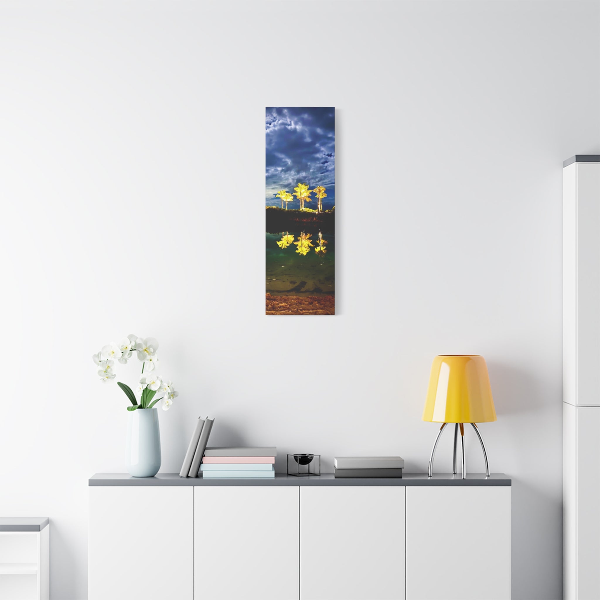 Palm Tree Reflection Matte Canvas Wall Art — Quanta Roo, Tropical Evening