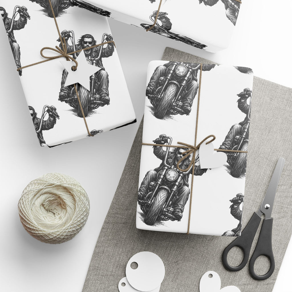 Vintage Biker Pattern Wrapping Paper — Black & White Holiday Gift Wrap