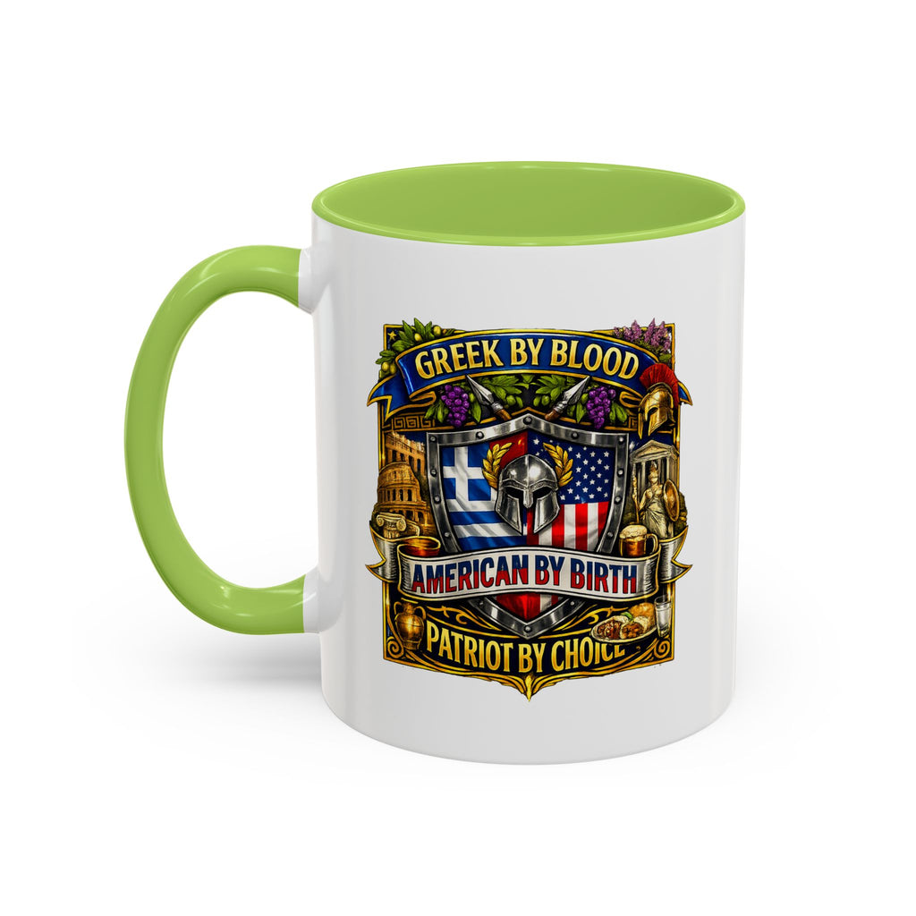 Greek by Blood, American by Birth Accent Coffee Mug – Patriotic Greek Heritage 11/15oz