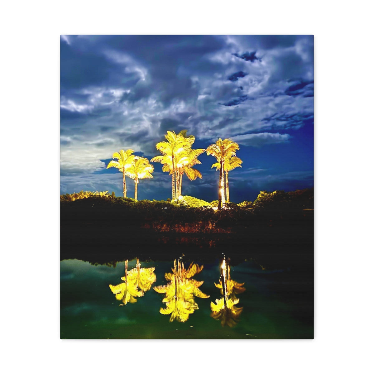 Palm Tree Reflection Matte Canvas Wall Art — Quanta Roo, Tropical Evening