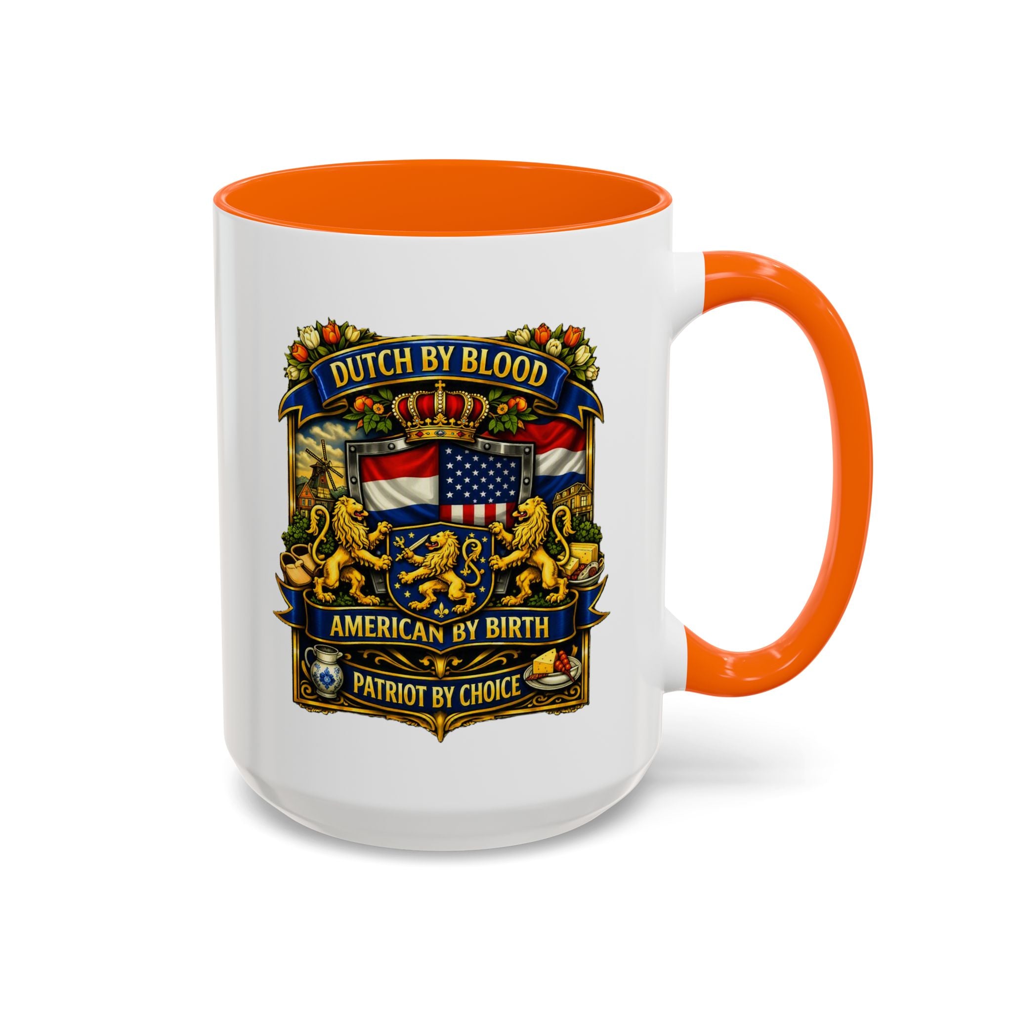 Dutch/American Pride Mug with Vintage Botanical Crest Design