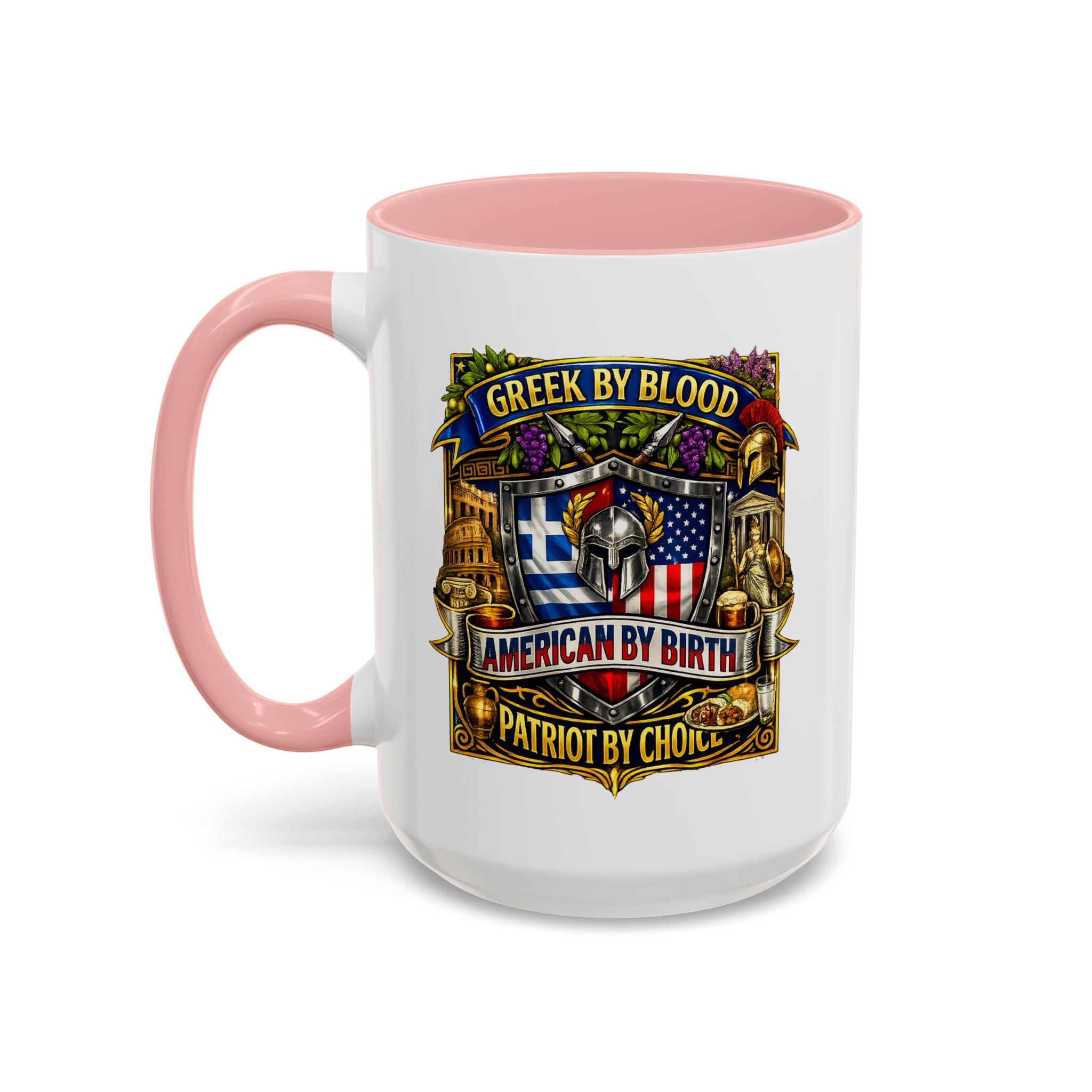 Greek by Blood, American by Birth Accent Coffee Mug – Patriotic Greek Heritage 11/15oz