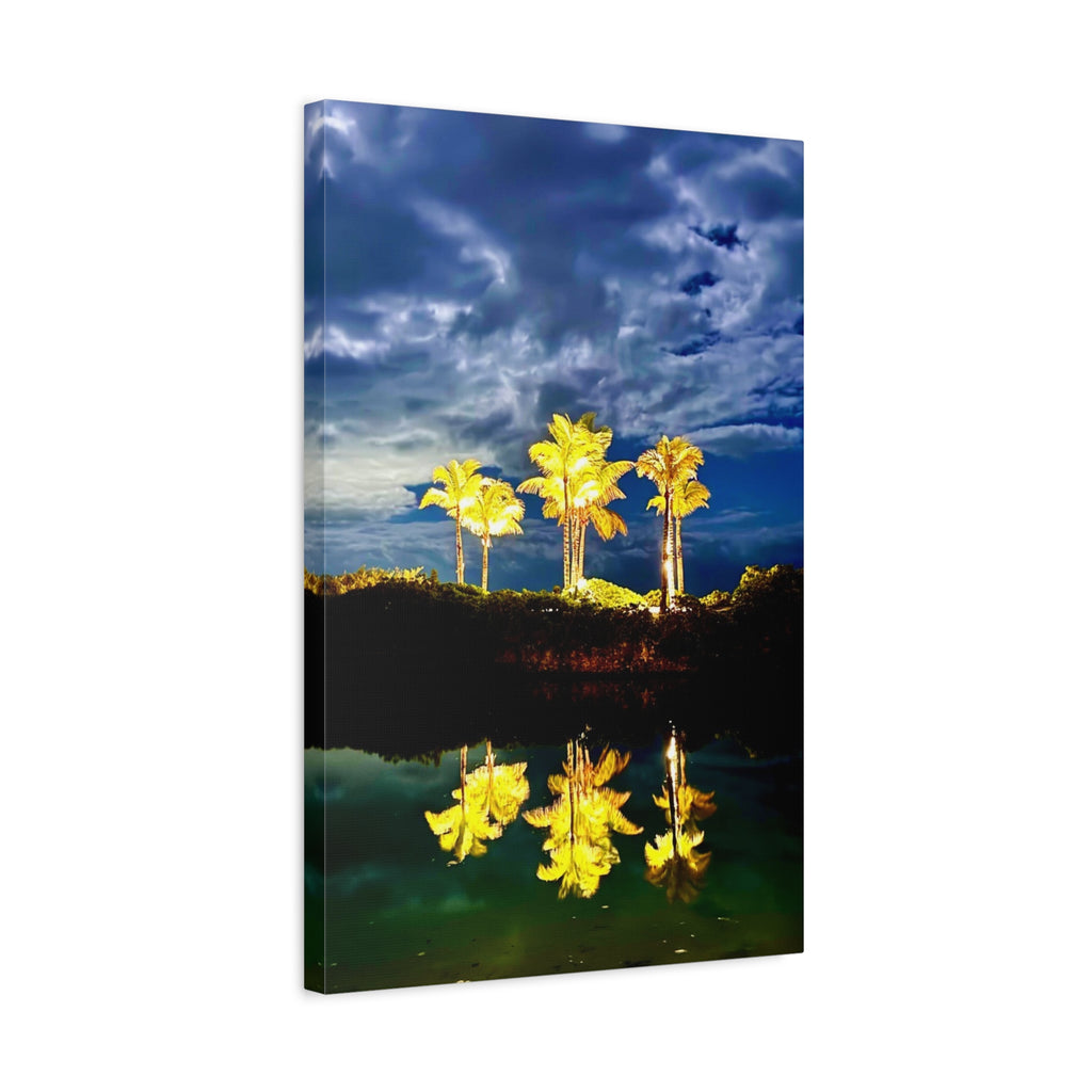 Palm Tree Reflection Matte Canvas Wall Art — Quanta Roo, Tropical Evening