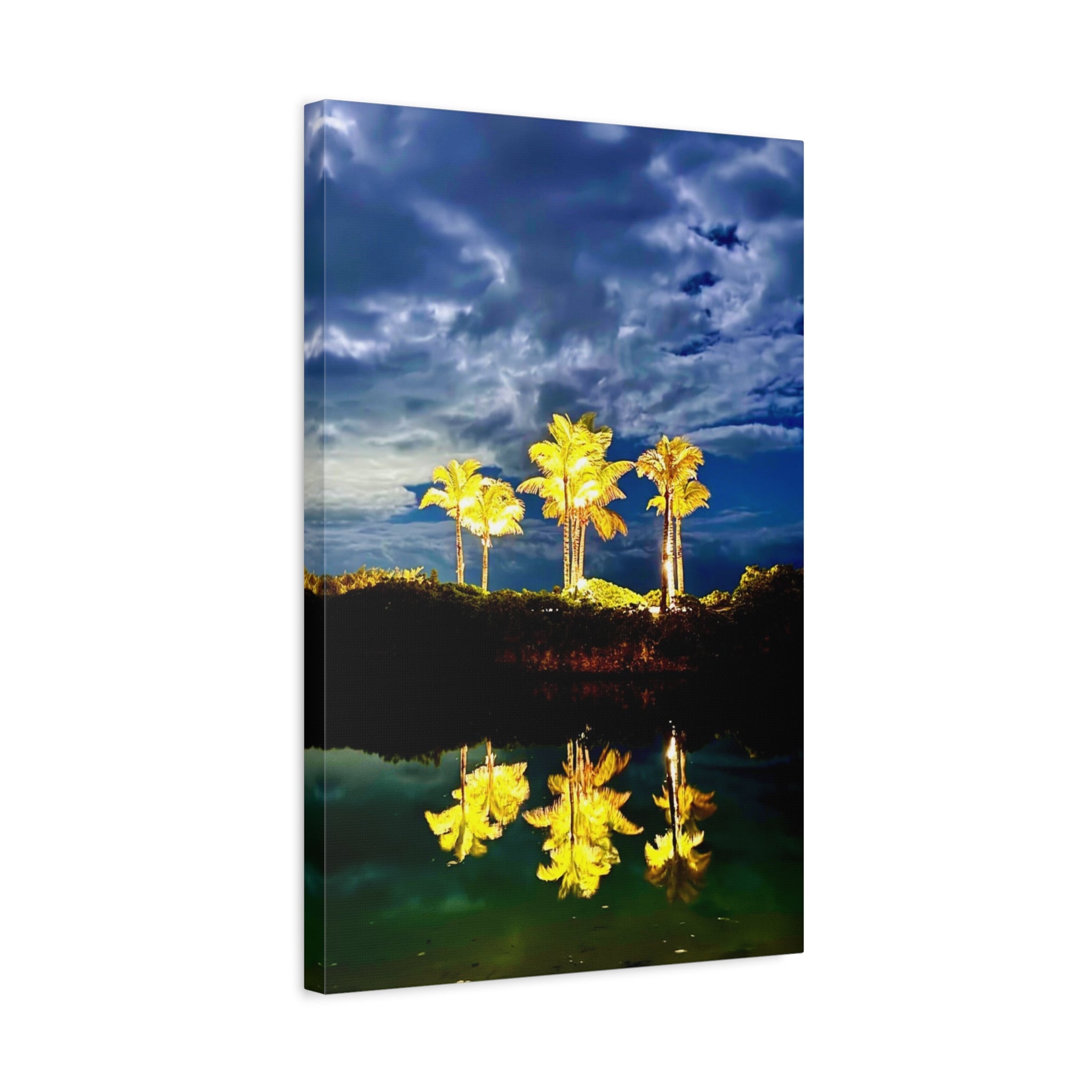 Palm Tree Reflection Matte Canvas Wall Art — Quanta Roo, Tropical Evening