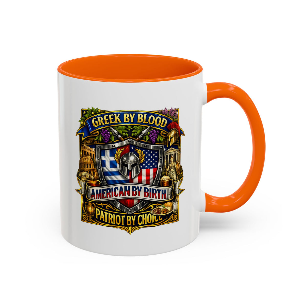 Greek by Blood, American by Birth Accent Coffee Mug – Patriotic Greek Heritage 11/15oz