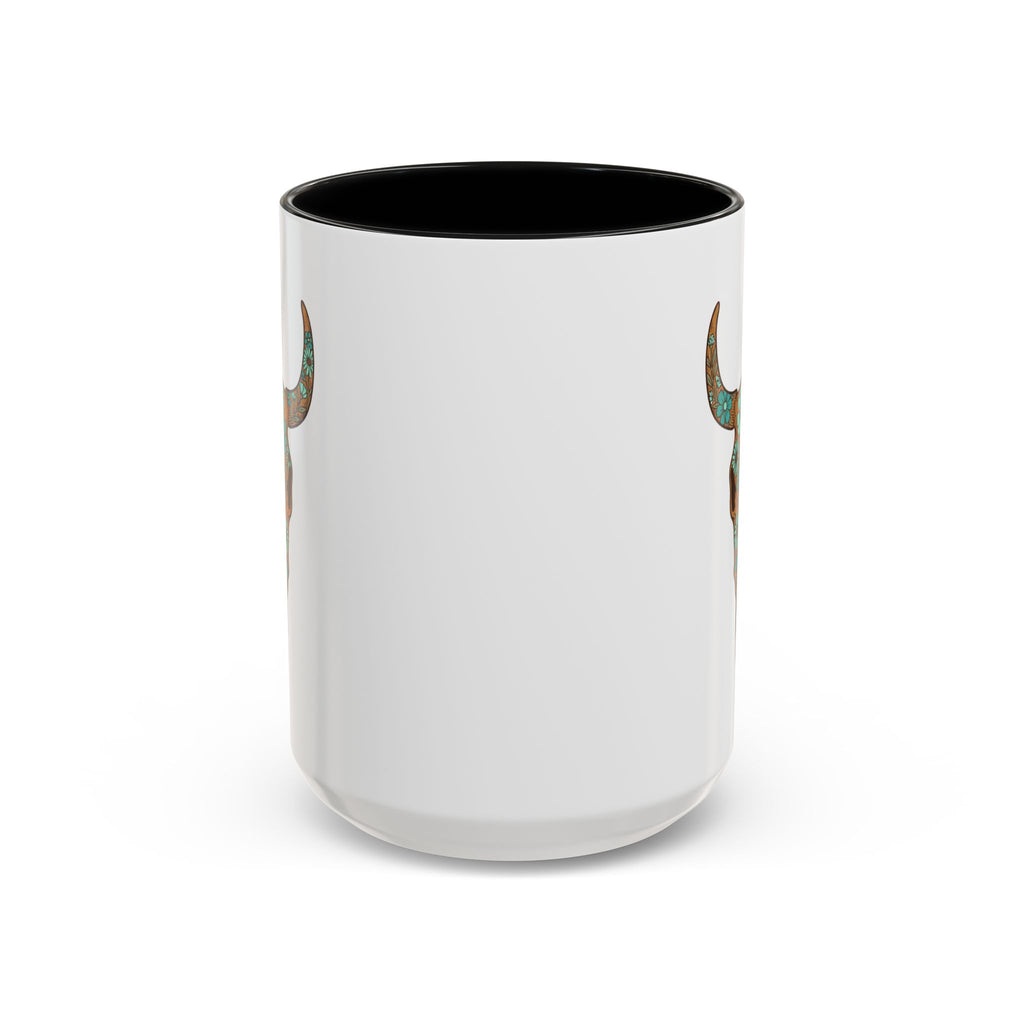 Turquoise Floral Bull Skull Coffee Mug — Southwestern Accent 11/15oz