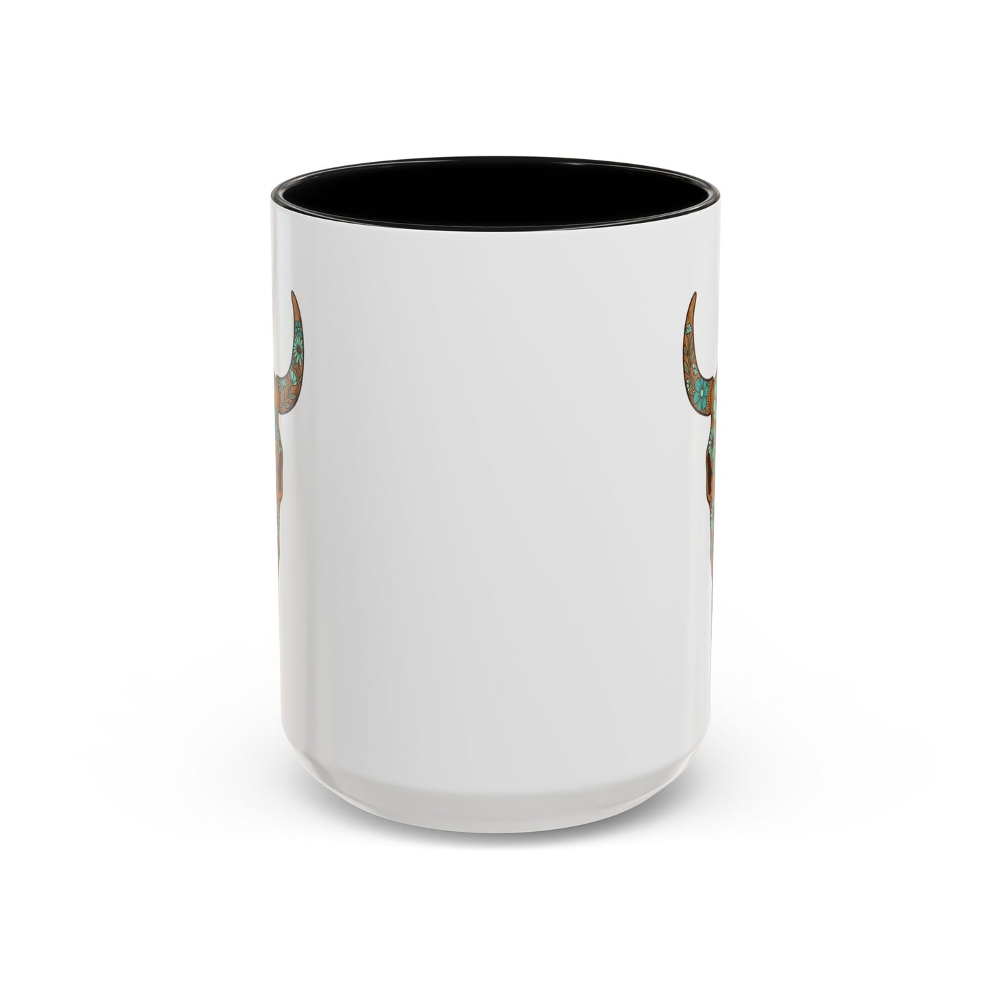 Turquoise Floral Bull Skull Coffee Mug — Southwestern Accent 11/15oz