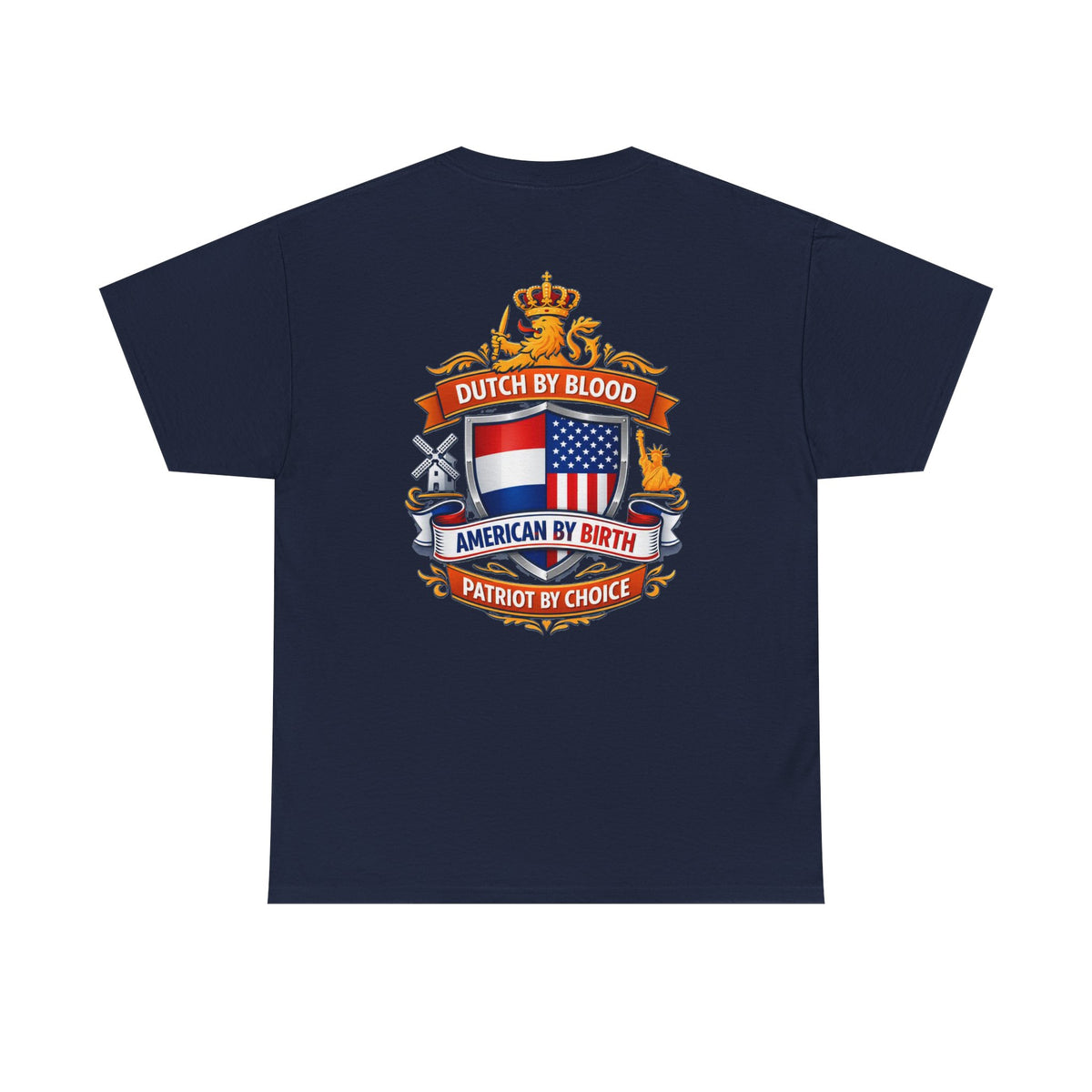 Dutch by Blood, American by Birth T-Shirt — Patriotic Netherlands USA Crest Tee