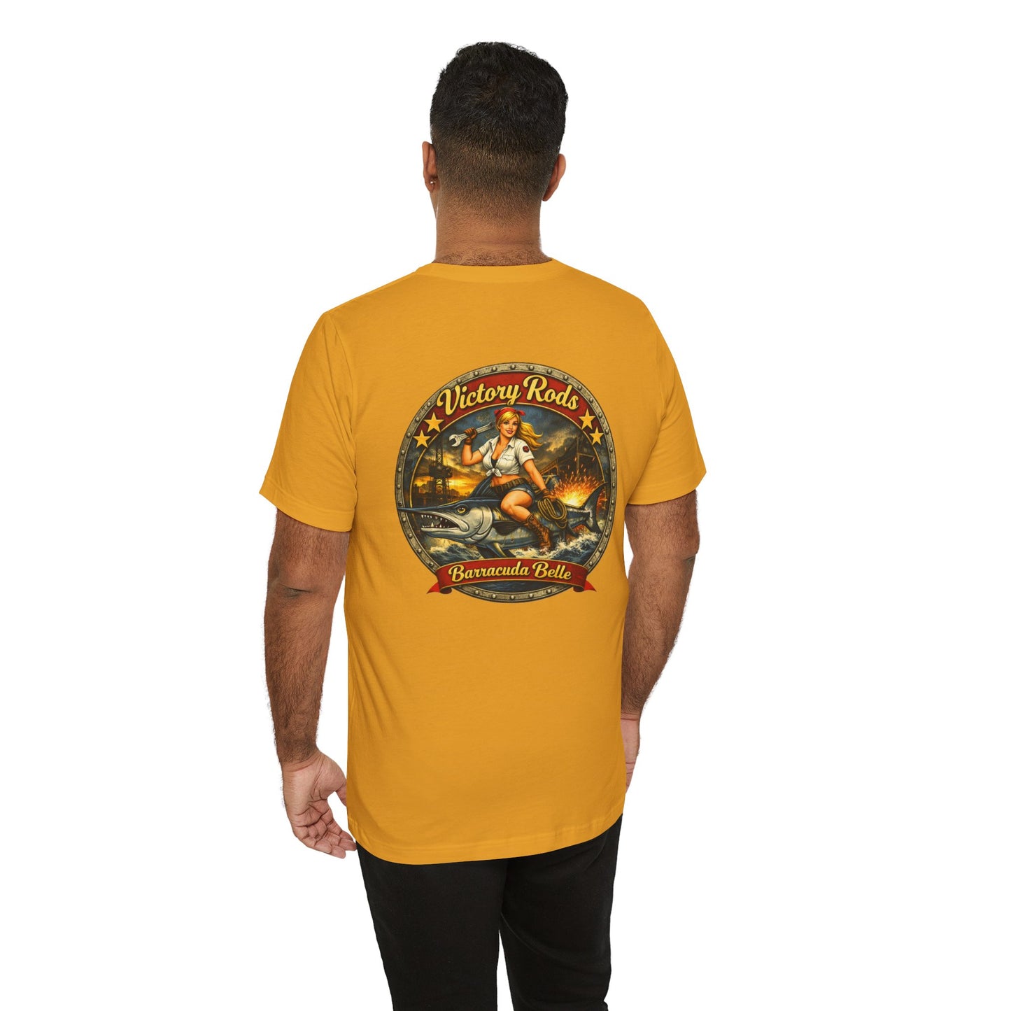 Barracuda Belle Vintage Pinup Tee — Victory Rods Motorcycle T‑Shirt
