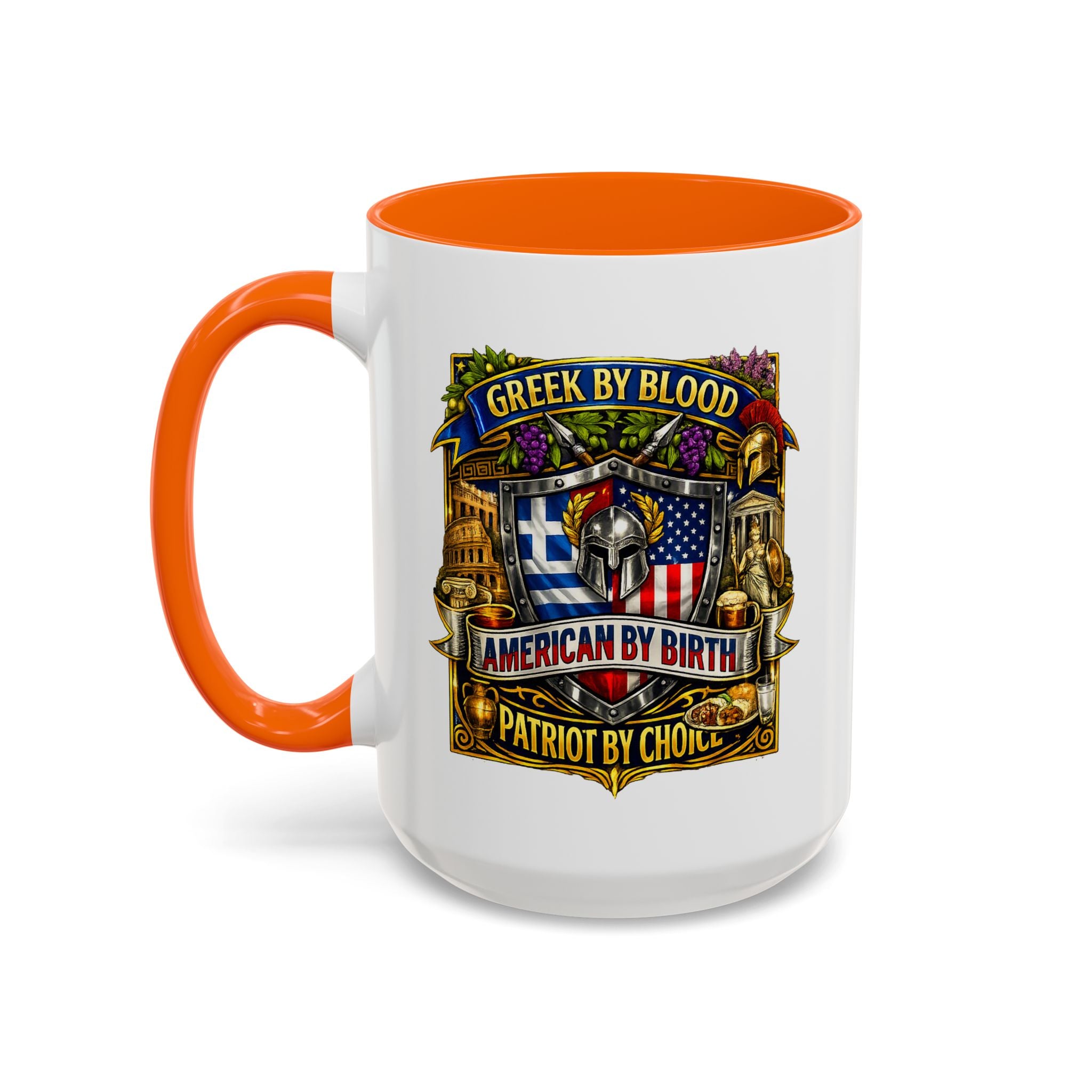 Greek by Blood, American by Birth Accent Coffee Mug – Patriotic Greek Heritage 11/15oz