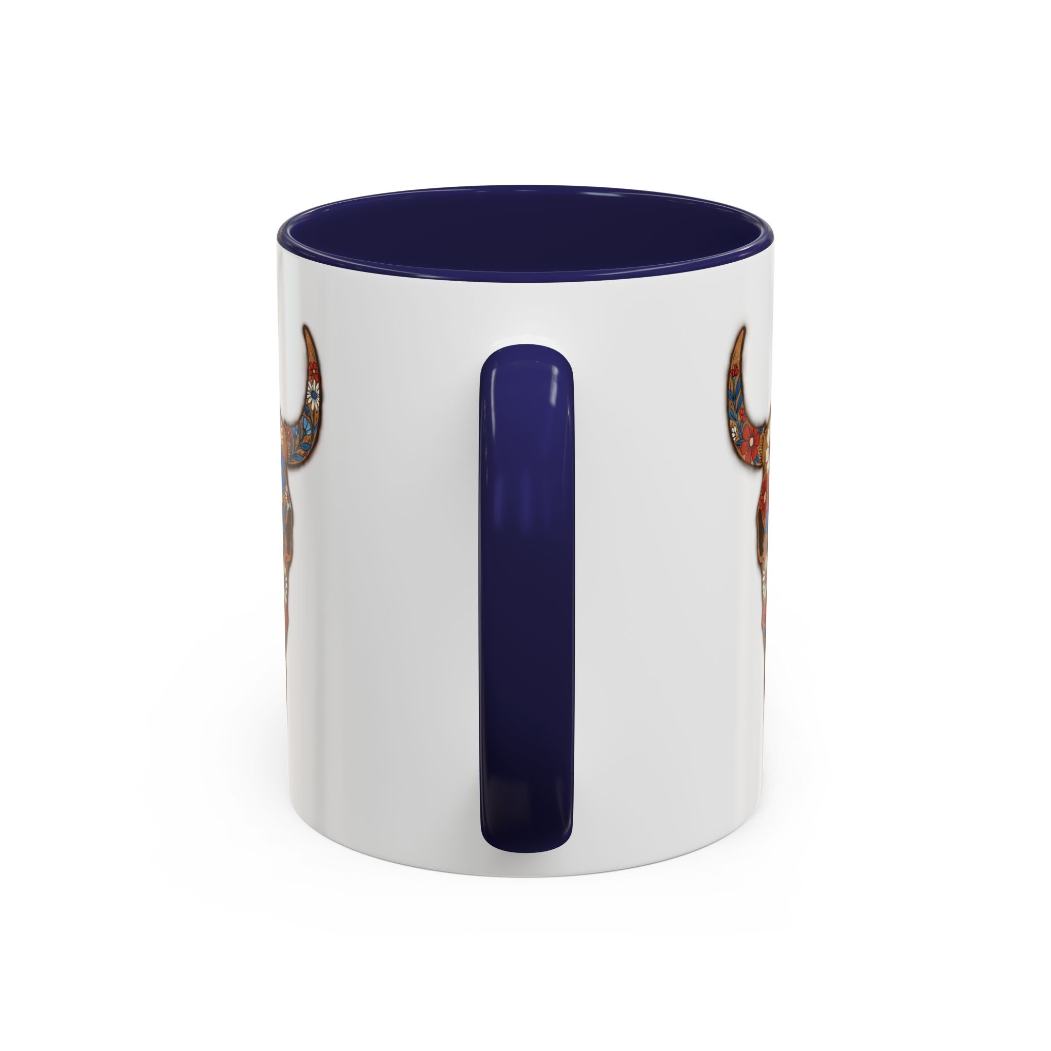 Red, White and Blue Floral Bull Skull Coffee Mug — Southwestern Accent 11/15oz