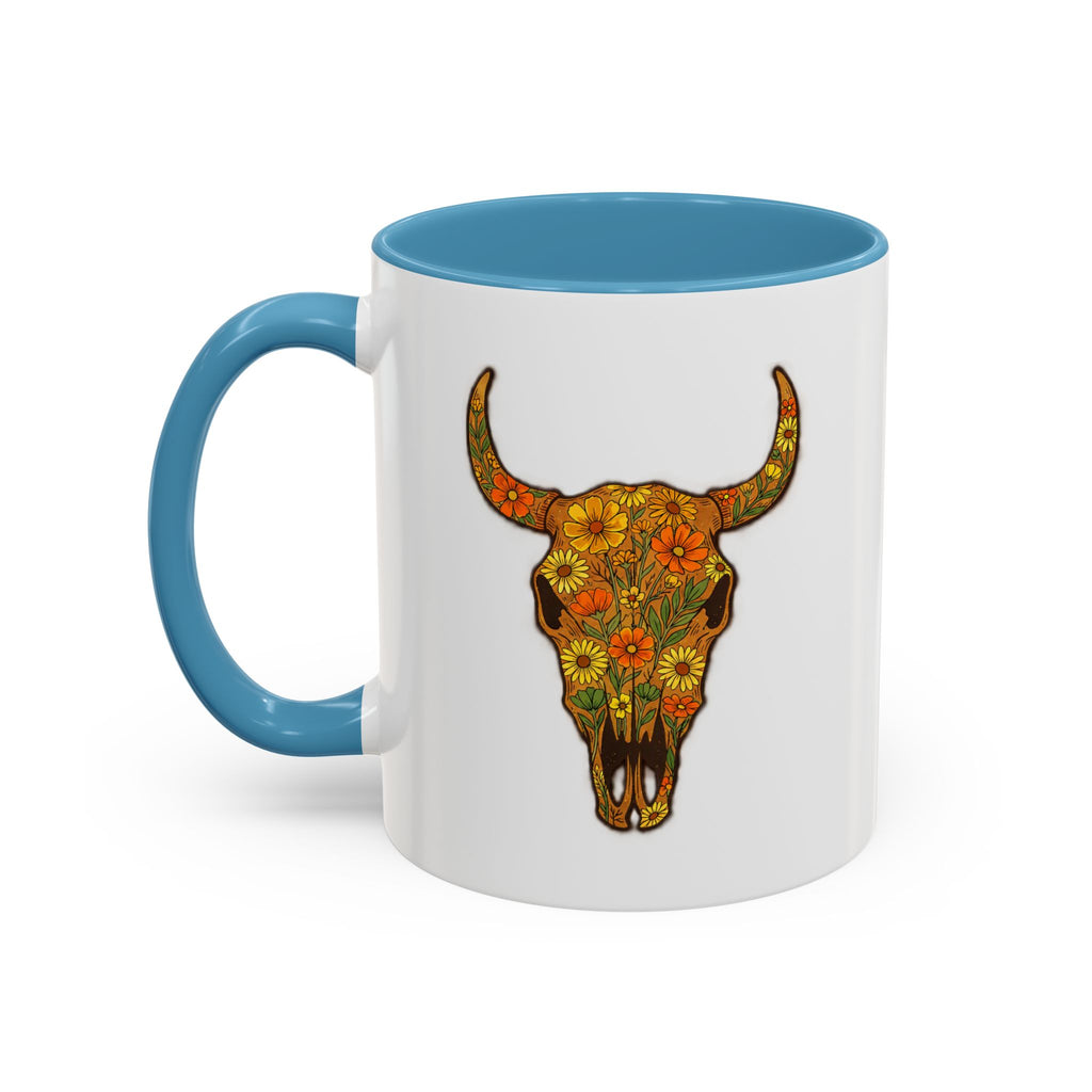 Copy of Turquoise Floral Bull Skull Coffee Mug — Southwestern Accent 11/15oz