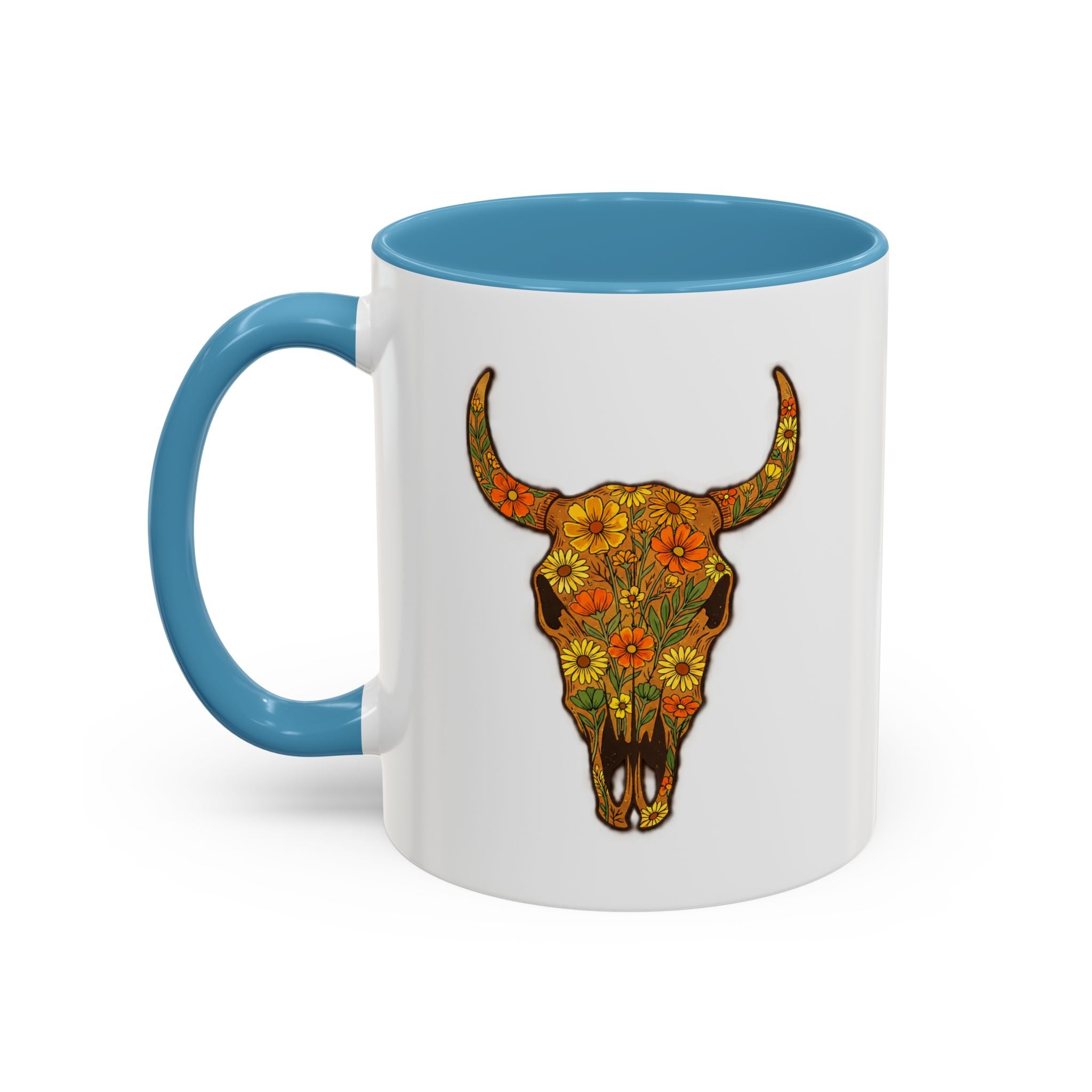 Copy of Turquoise Floral Bull Skull Coffee Mug — Southwestern Accent 11/15oz