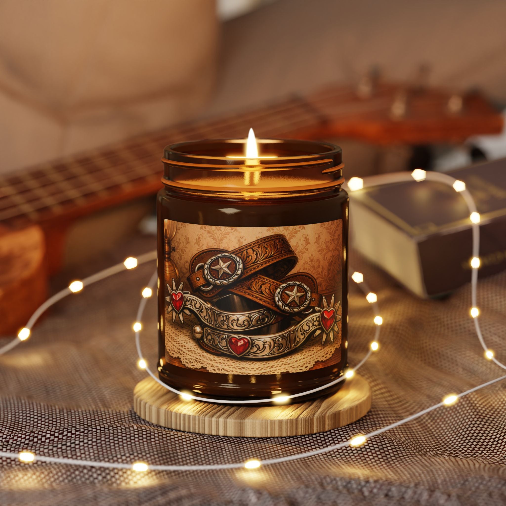 Rustic Cowgirl Scented Soy Candle — Amber Jar (Warm Spice & Cedar)