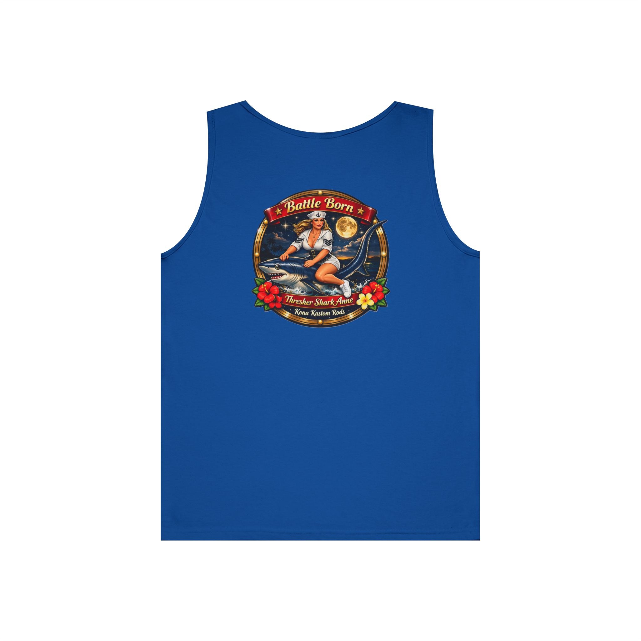 Kona Rods Vintage Pinup Beach Tank Top — 'Thresher Shark Anne' Retro WWII Nose Art