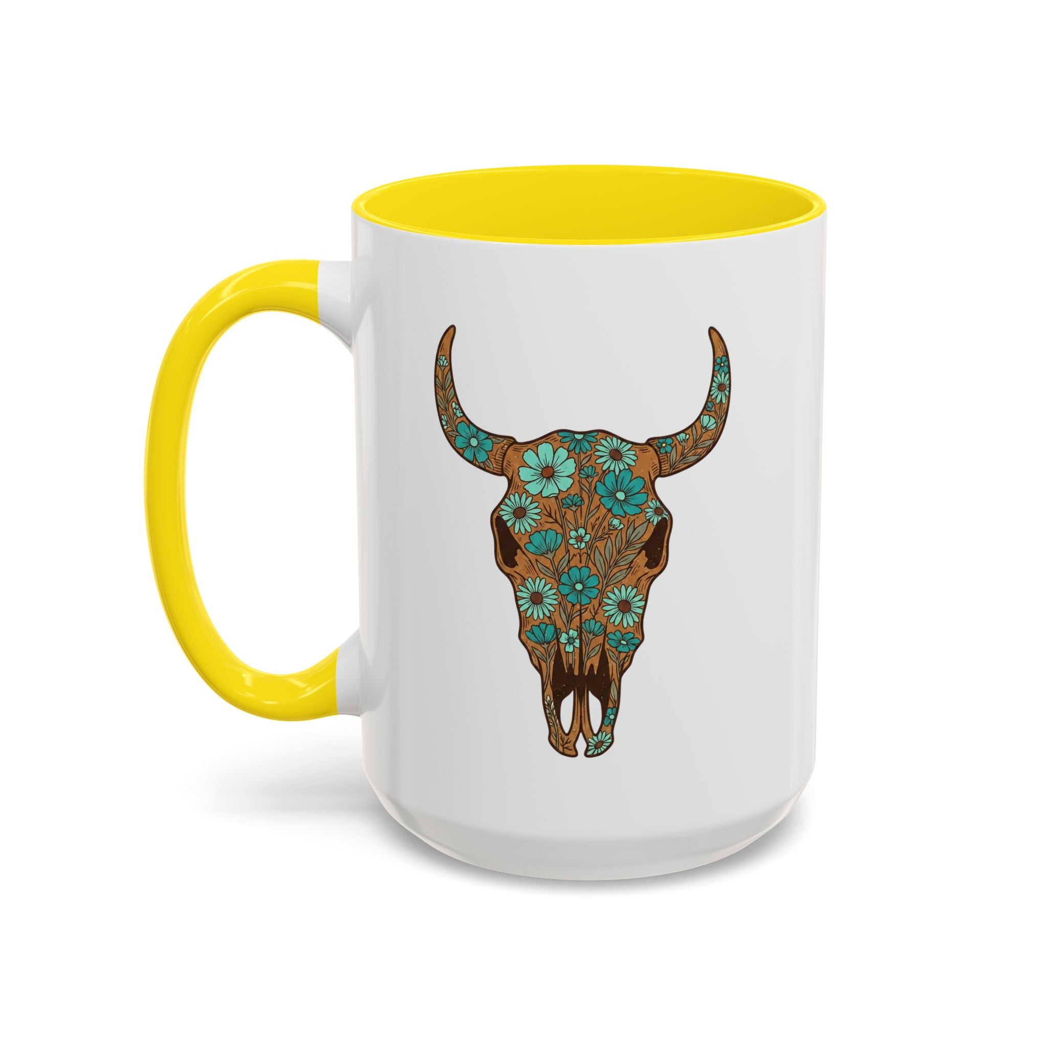 Red, White and Blue Floral Bull Skull Coffee Mug — Southwestern Accent 11/15oz