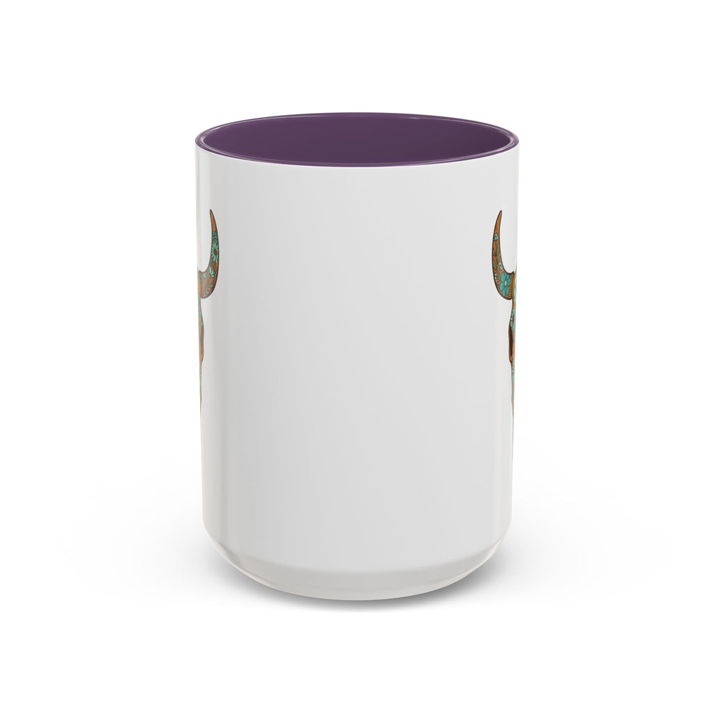 Turquoise Floral Bull Skull Coffee Mug — Southwestern Accent 11/15oz