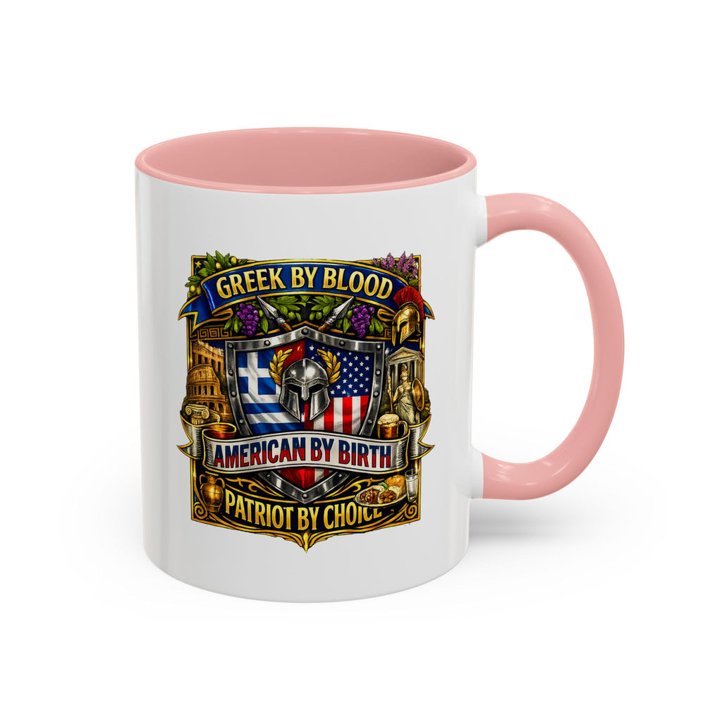 Greek by Blood, American by Birth Accent Coffee Mug – Patriotic Greek Heritage 11/15oz