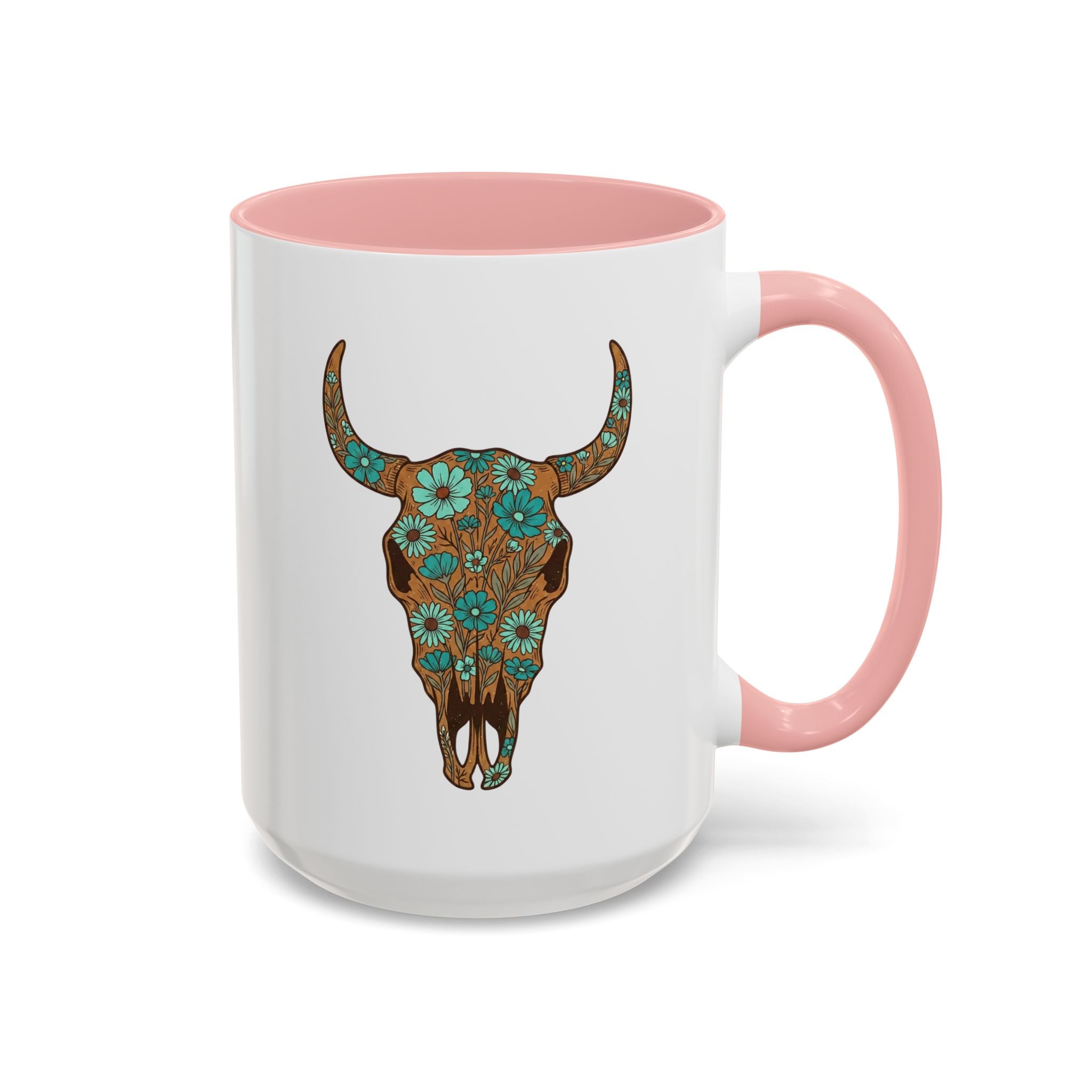 Red, White and Blue Floral Bull Skull Coffee Mug — Southwestern Accent 11/15oz