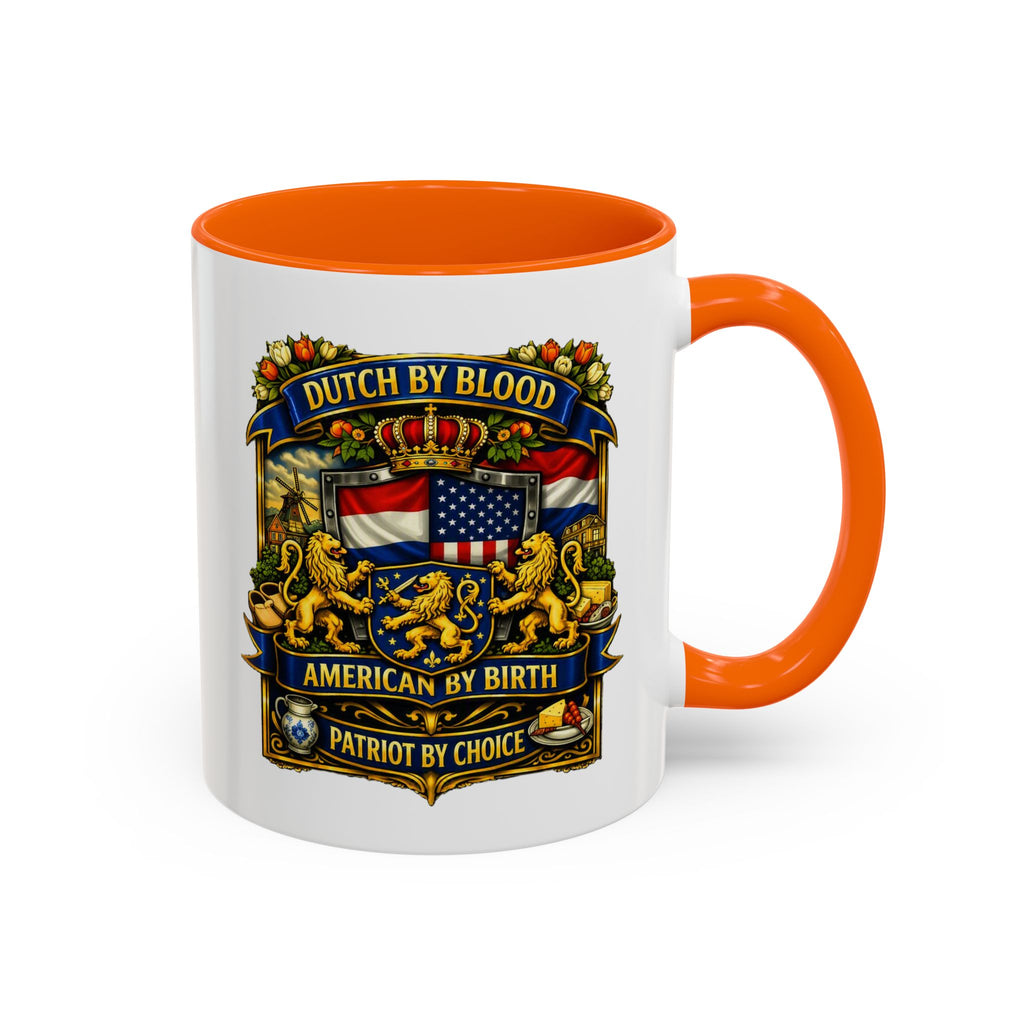 Dutch/American Pride Mug with Vintage Botanical Crest Design