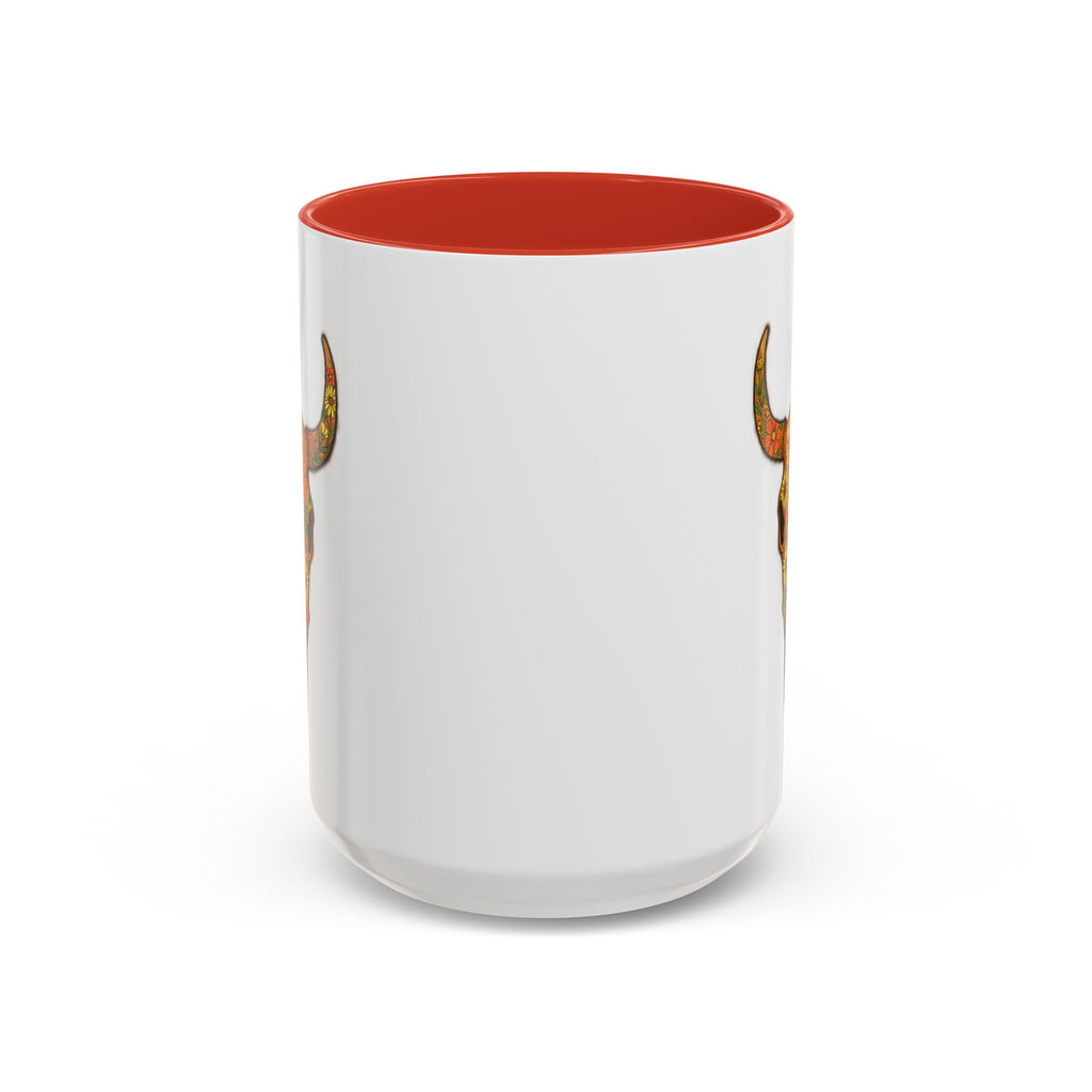 Red Floral Bull Skull Coffee Mug — Southwestern Accent 11/15oz