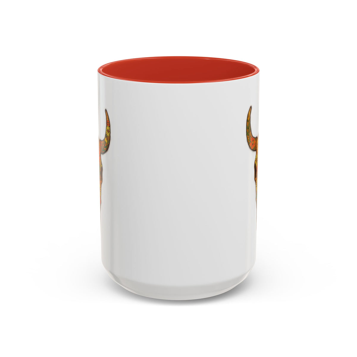 Red Floral Bull Skull Coffee Mug — Southwestern Accent 11/15oz