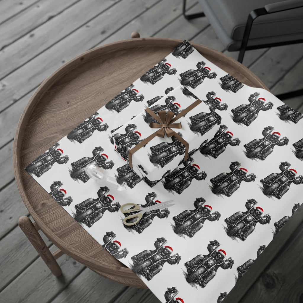 Vintage Santa Biker Pattern Wrapping Paper — Black, Red & White Holiday Gift Wrap