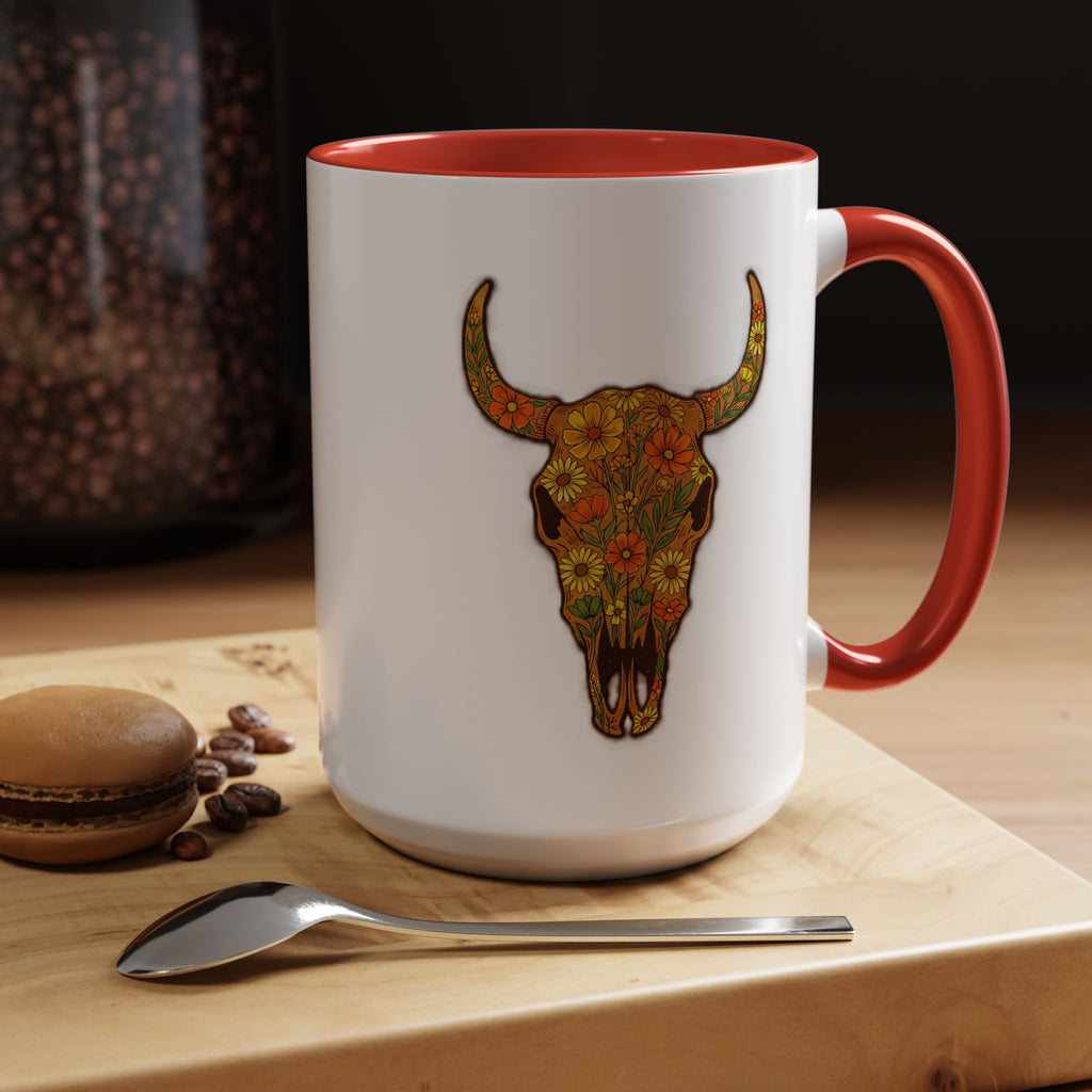 Copy of Turquoise Floral Bull Skull Coffee Mug — Southwestern Accent 11/15oz