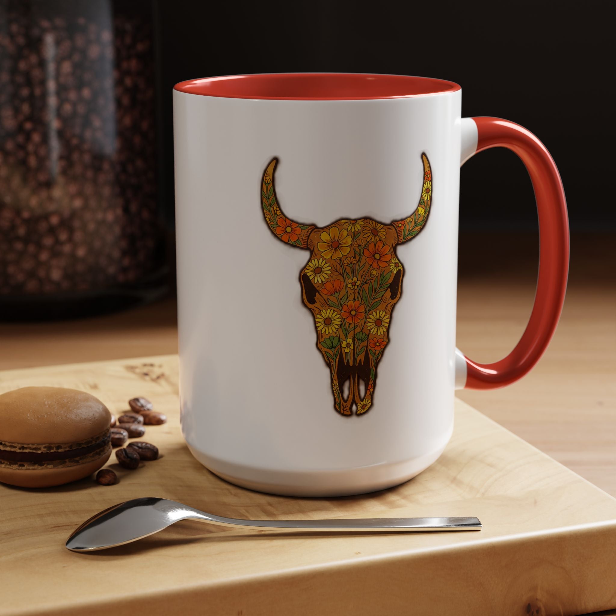 Copy of Turquoise Floral Bull Skull Coffee Mug — Southwestern Accent 11/15oz